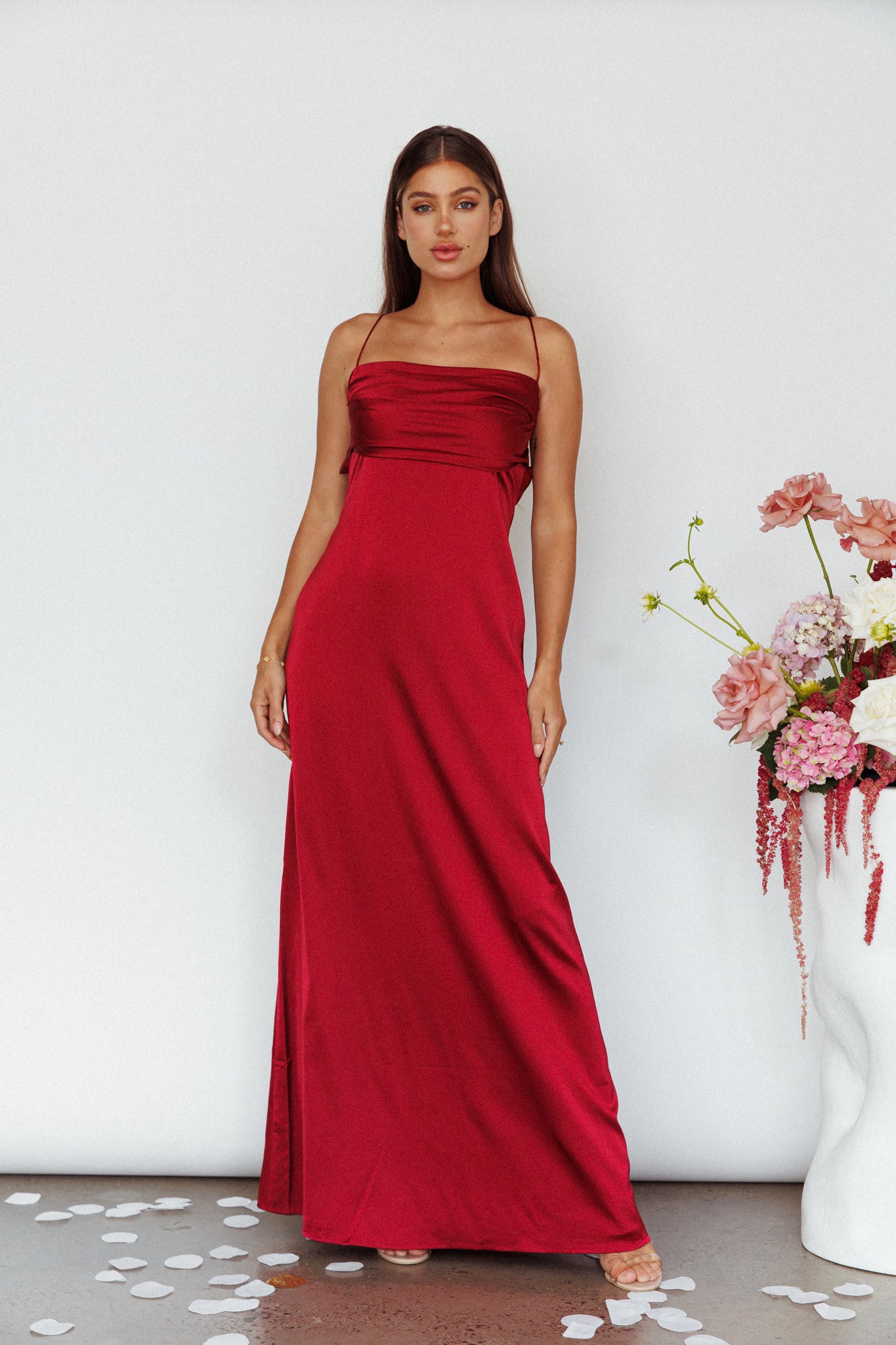 Love Letters Strappy Cowl Back Dress Burgundy-Maymioy