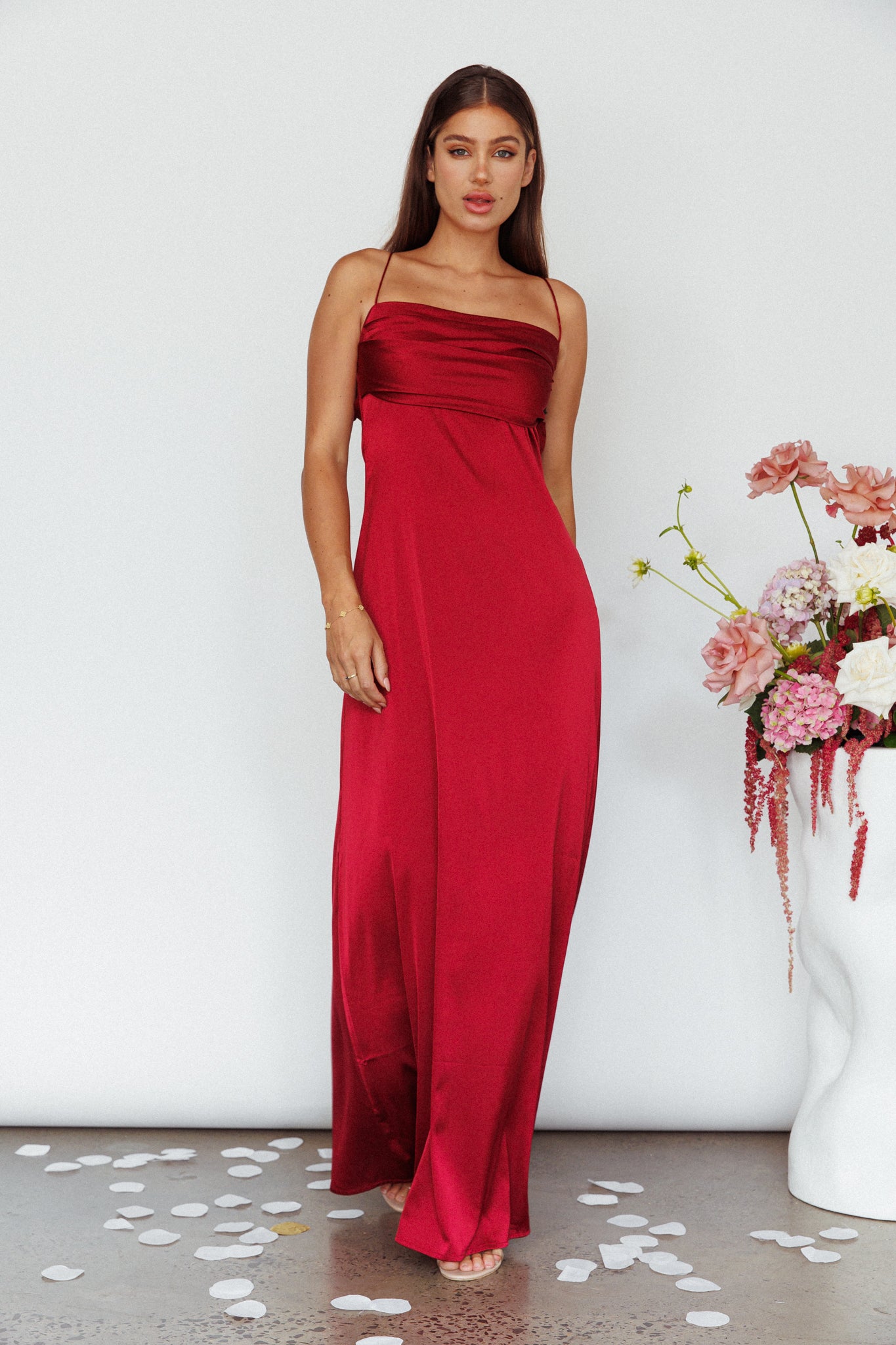 Love Letters Strappy Cowl Back Dress Burgundy-Maymioy