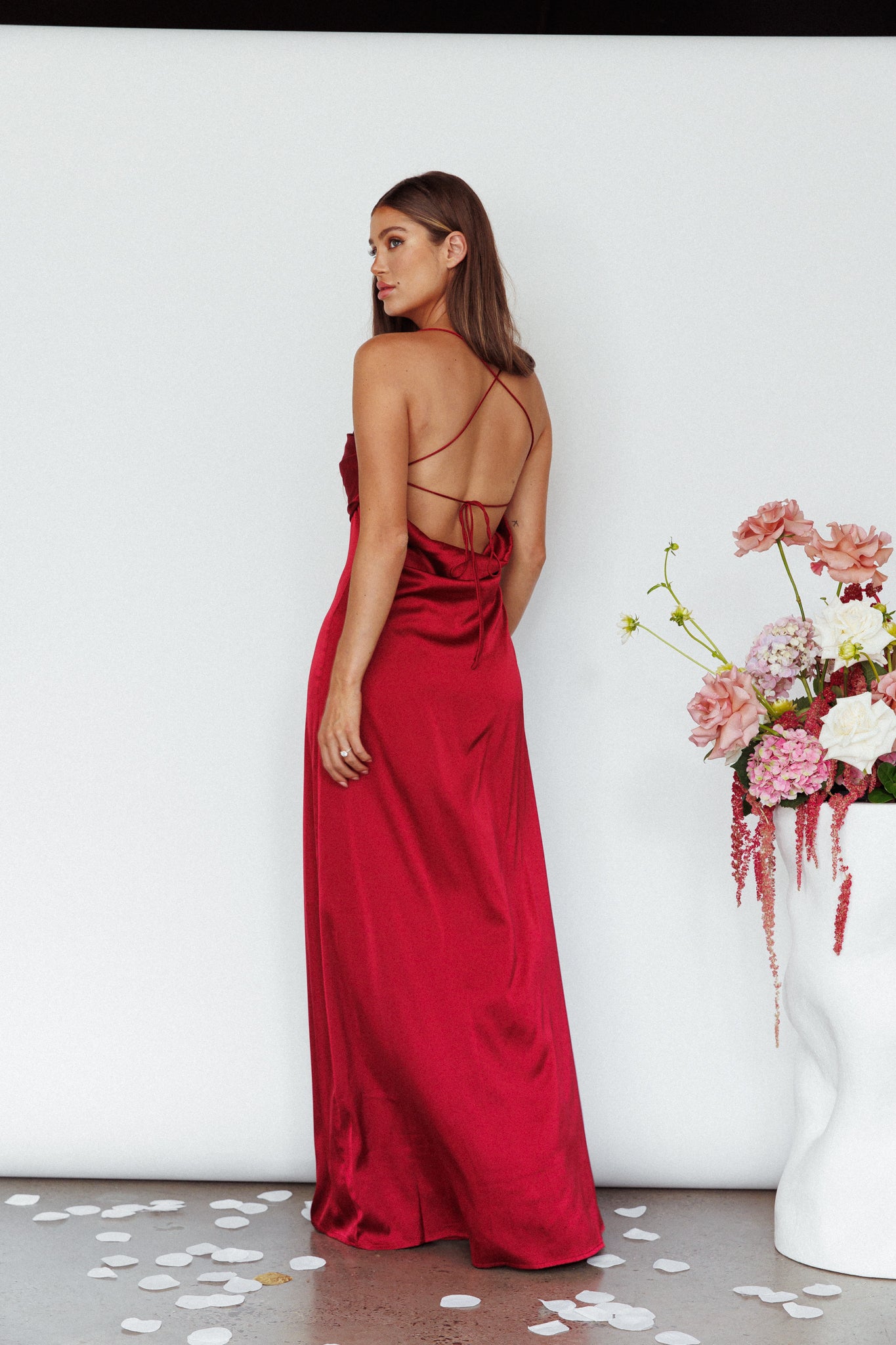 Love Letters Strappy Cowl Back Dress Burgundy-Maymioy