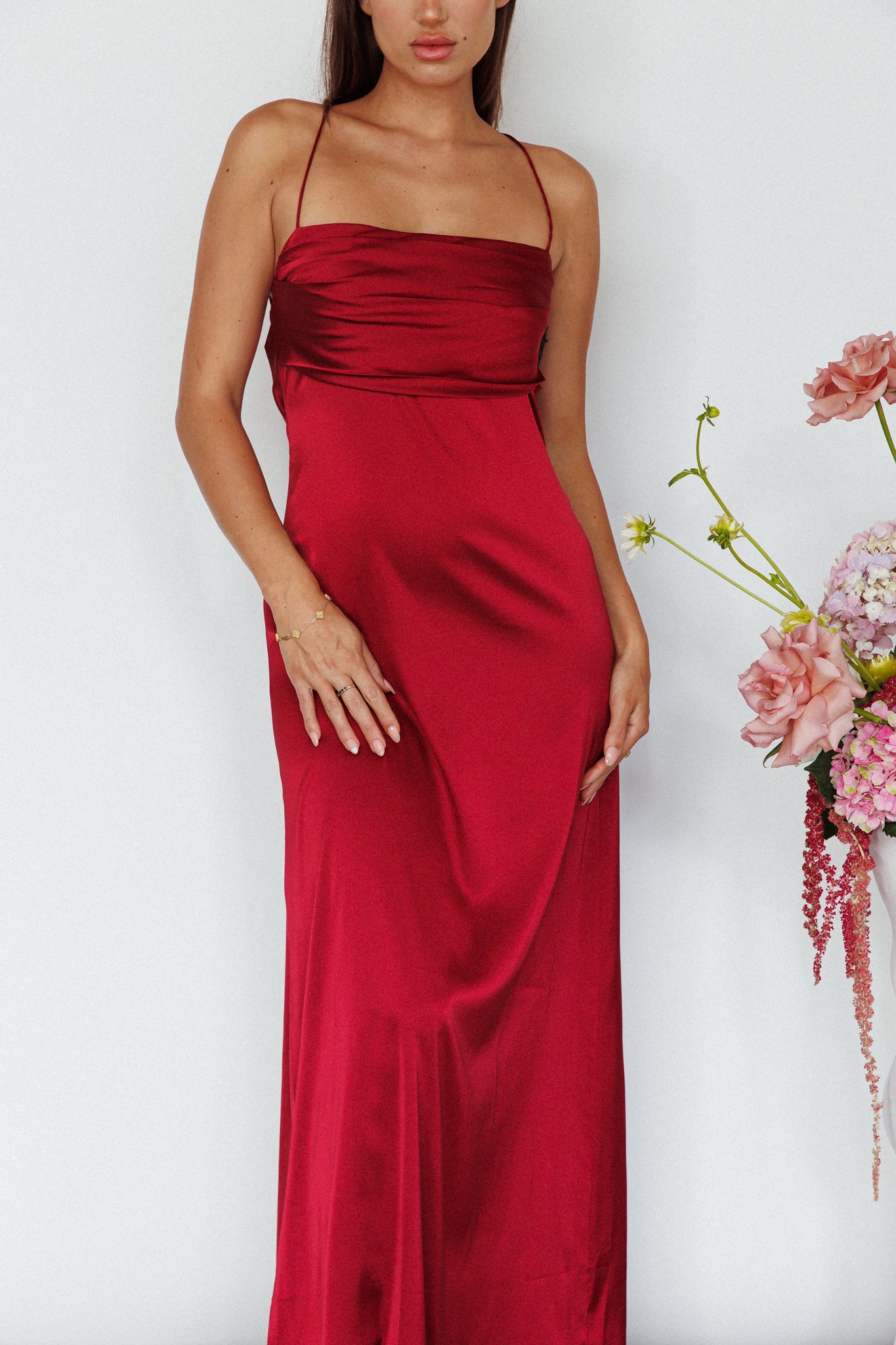 Love Letters Strappy Cowl Back Dress Burgundy-Maymioy