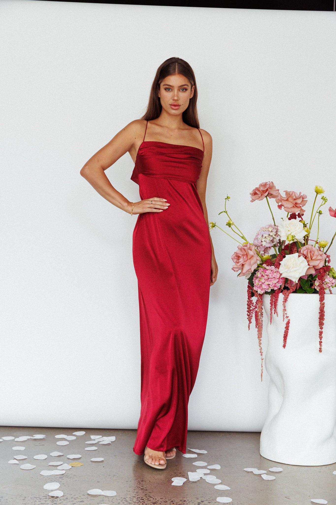 Love Letters Strappy Cowl Back Dress Burgundy-Maymioy