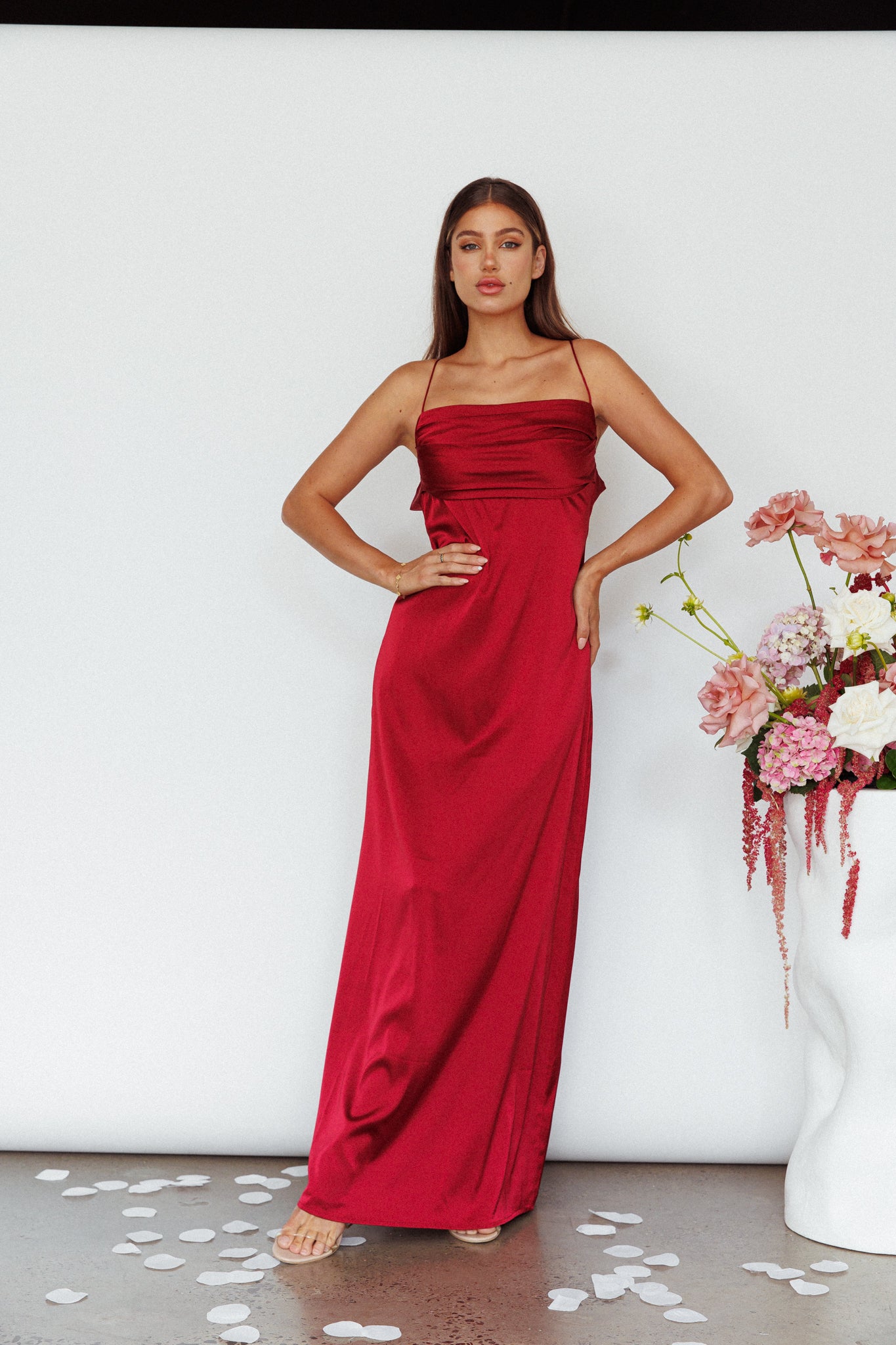 Love Letters Strappy Cowl Back Dress Burgundy-Maymioy