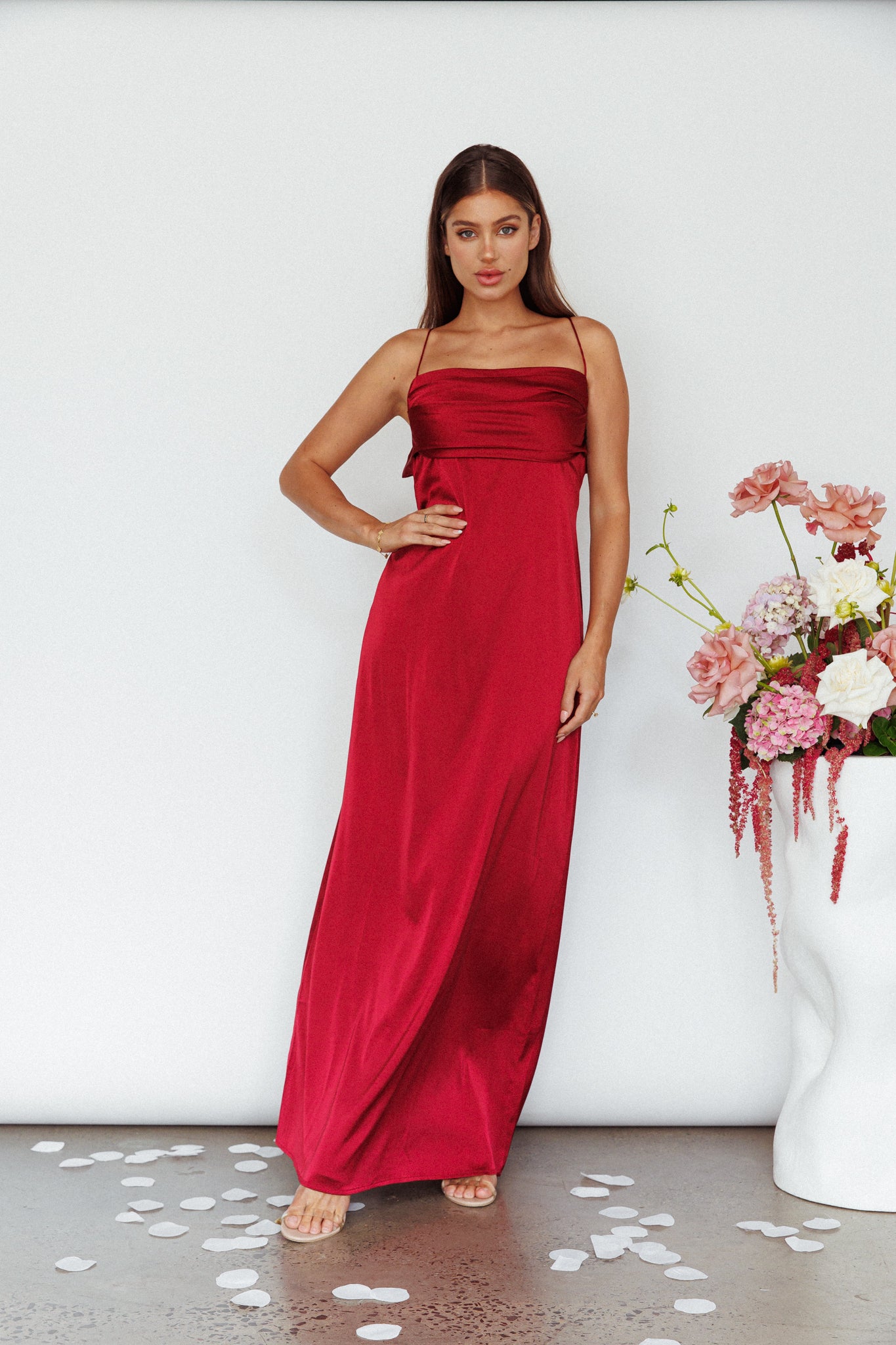 Love Letters Strappy Cowl Back Dress Burgundy-Maymioy