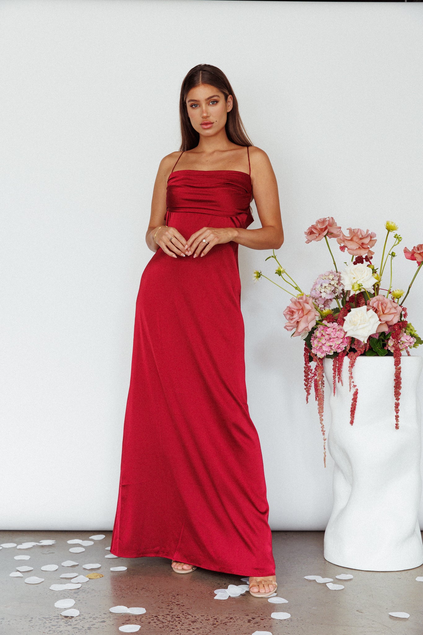 Love Letters Strappy Cowl Back Dress Burgundy-Maymioy