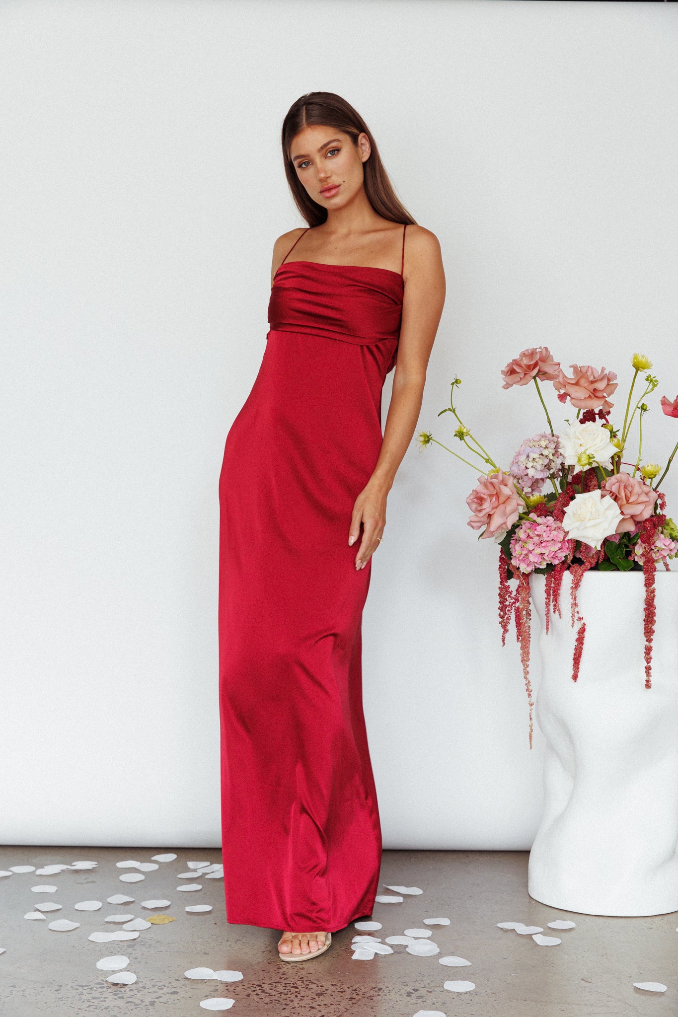 Love Letters Strappy Cowl Back Dress Burgundy-Maymioy