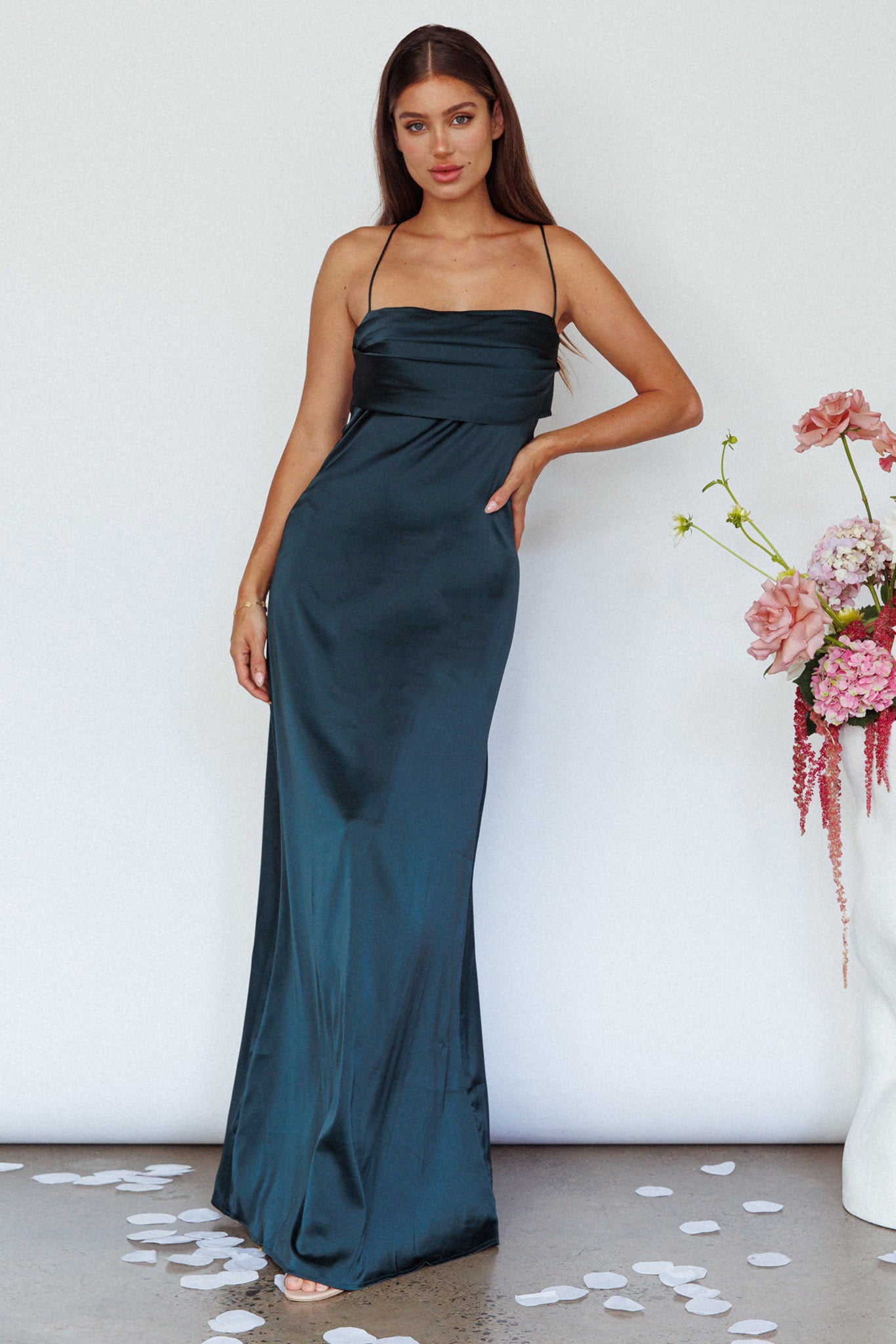 Love Letters Strappy Cowl Back Dress Teal-Maymioy