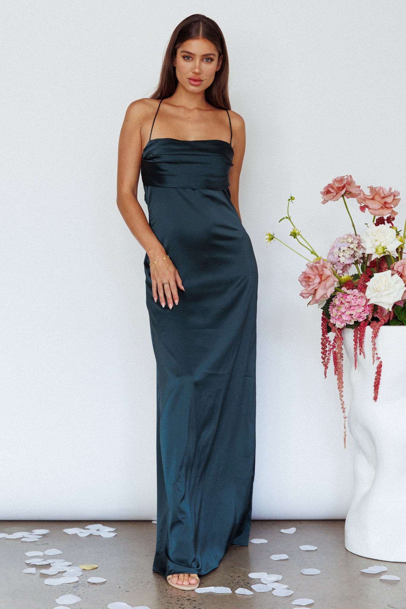 Love Letters Strappy Cowl Back Dress Teal-Maymioy