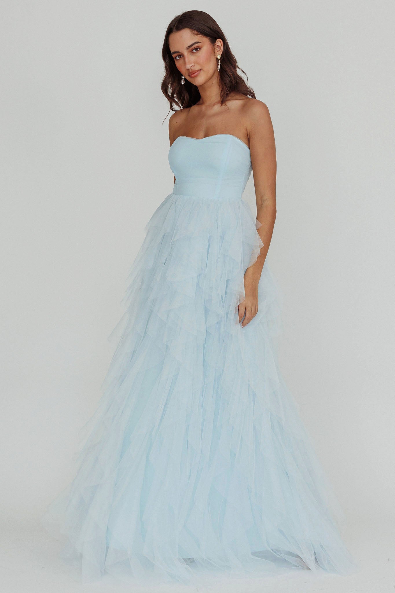 Rori Tulle Cascade Maxi Dress Blue-Maymioy