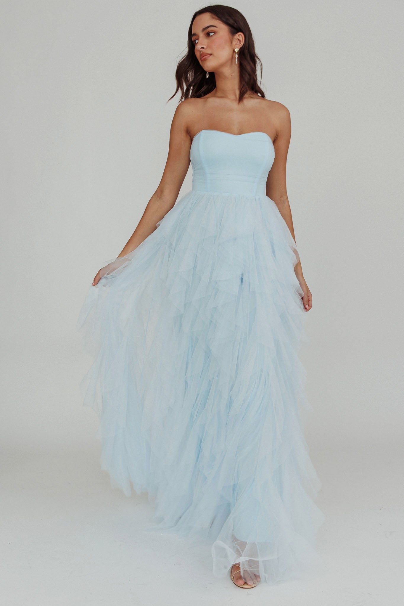 Rori Tulle Cascade Maxi Dress Blue-Maymioy