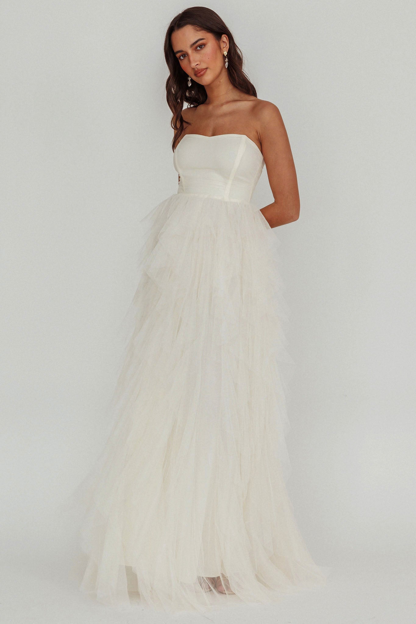 Rori Tulle Cascade Maxi Dress Ivory-Maymioy