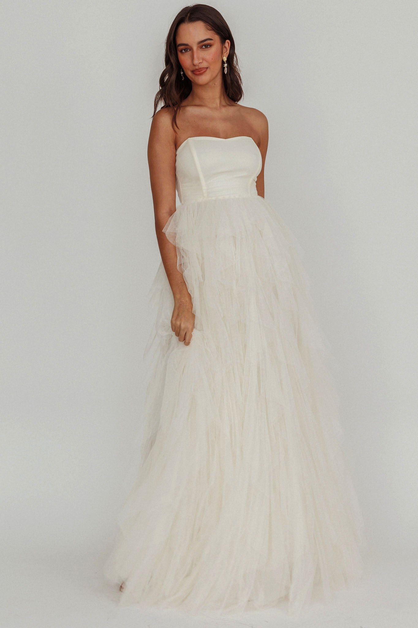 Rori Tulle Cascade Maxi Dress Ivory-Maymioy