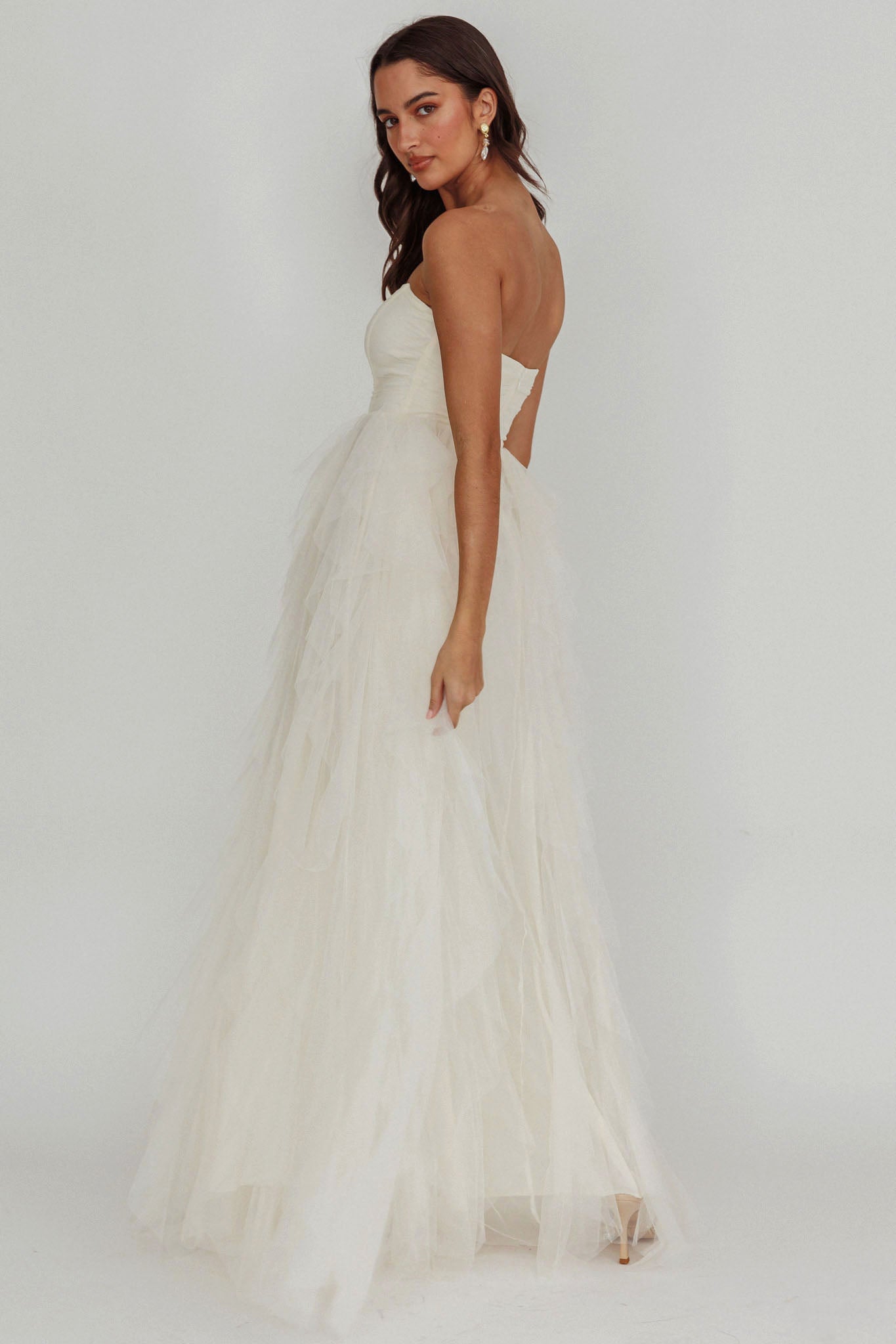 Rori Tulle Cascade Maxi Dress Ivory-Maymioy