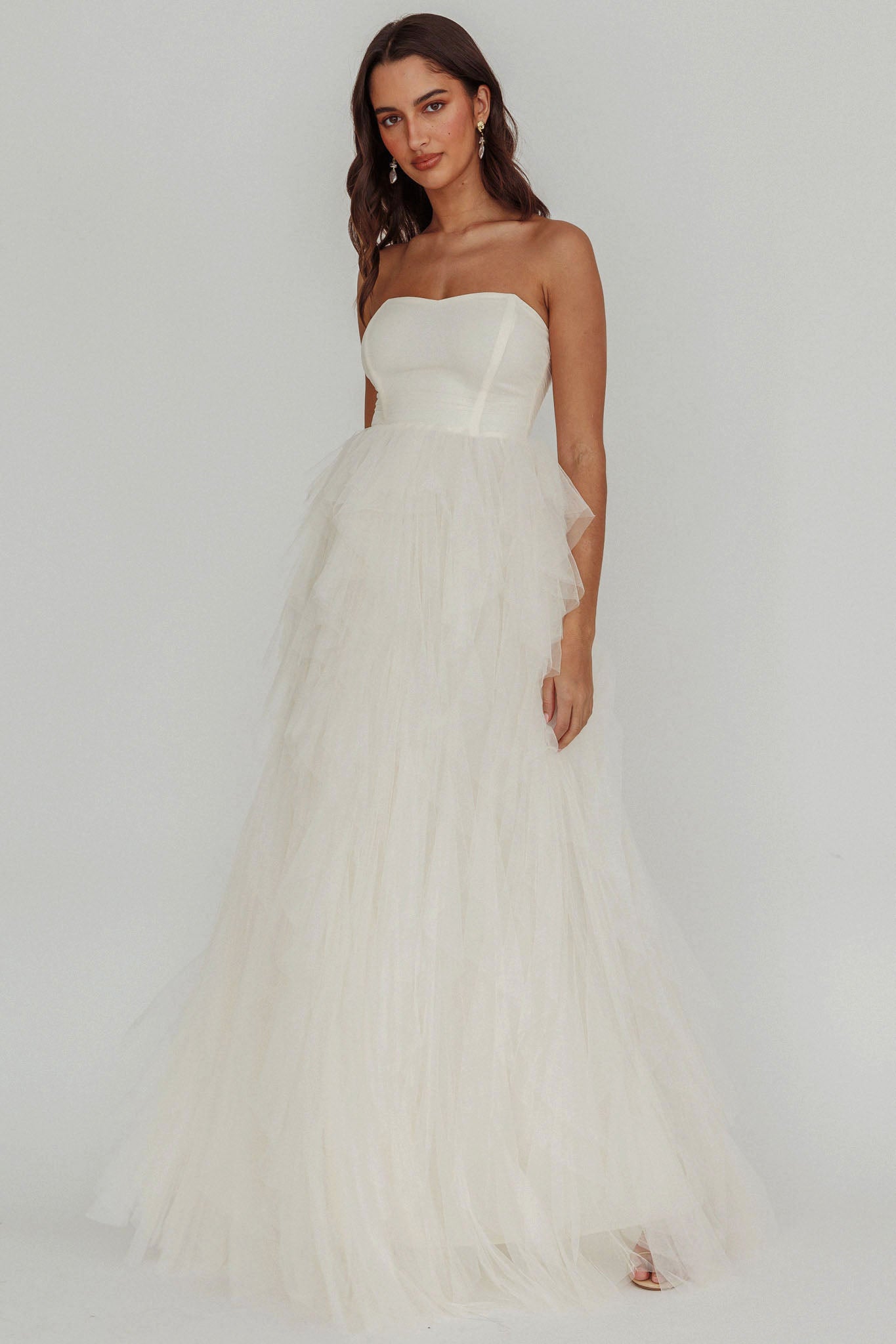 Rori Tulle Cascade Maxi Dress Ivory-Maymioy