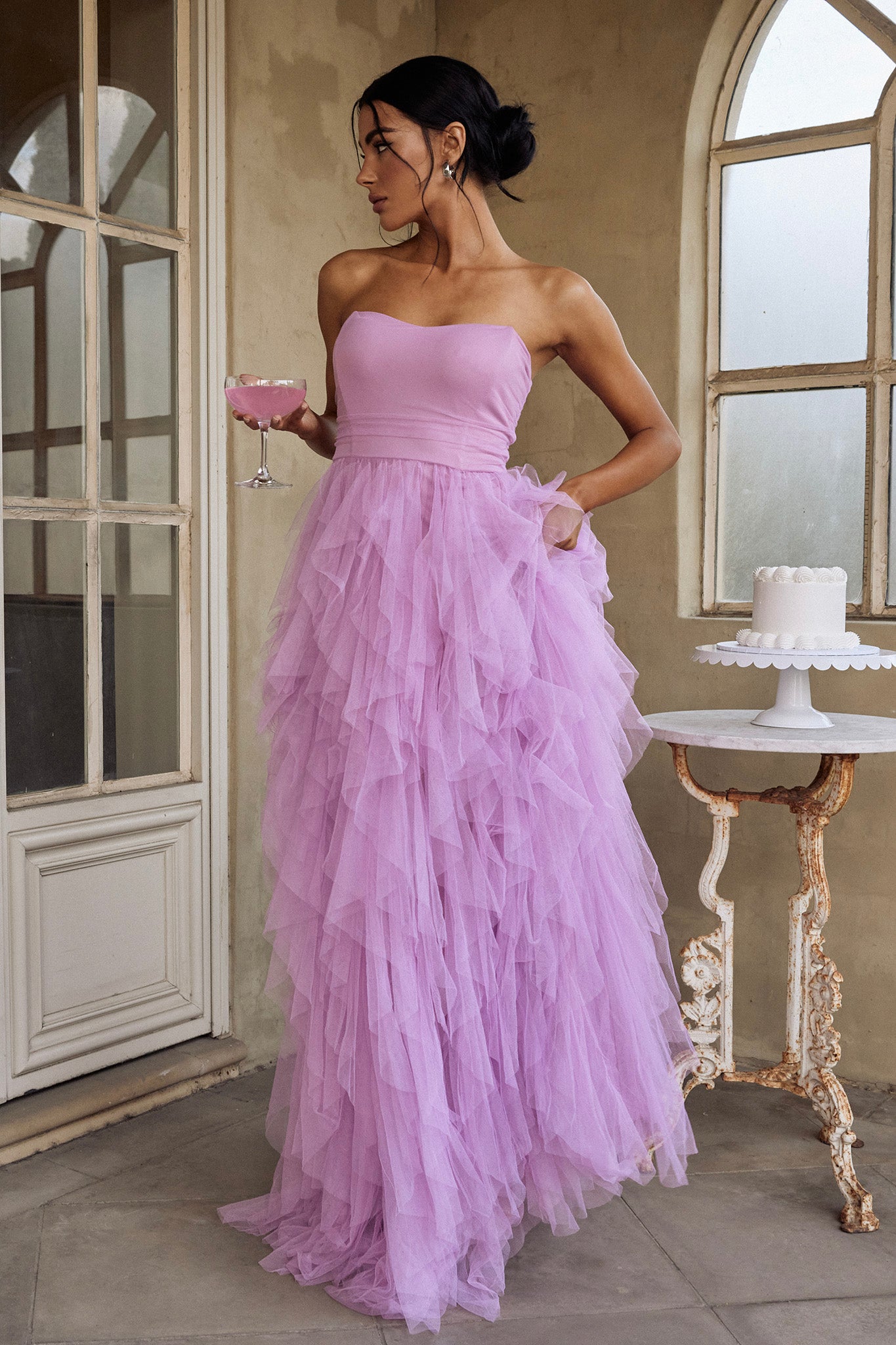 Rori Tulle Cascade Maxi Dress Orchid-Maymioy