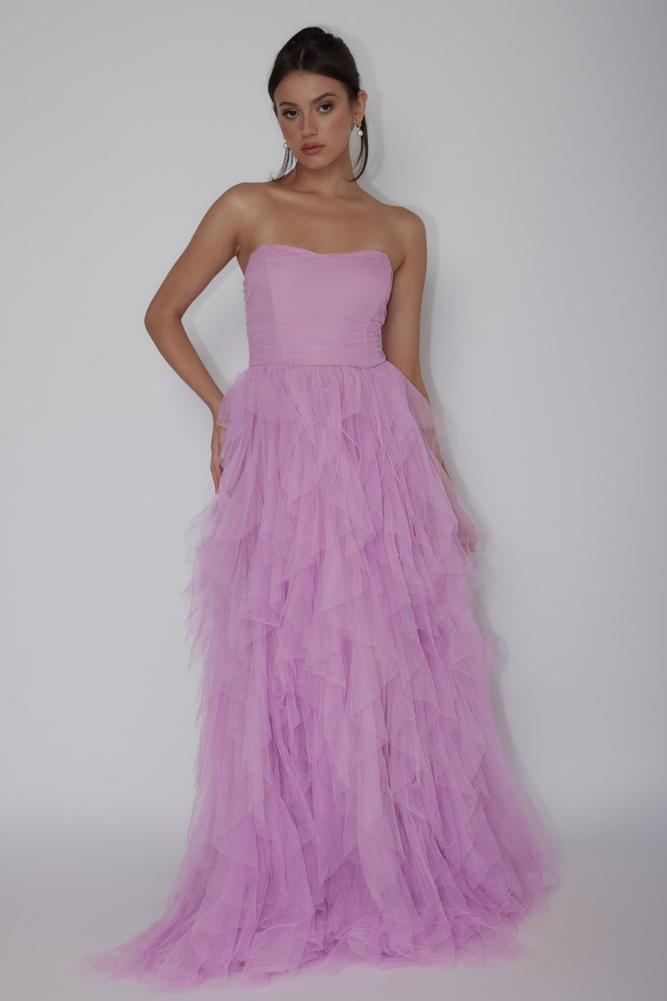 Rori Tulle Cascade Maxi Dress Orchid-Maymioy