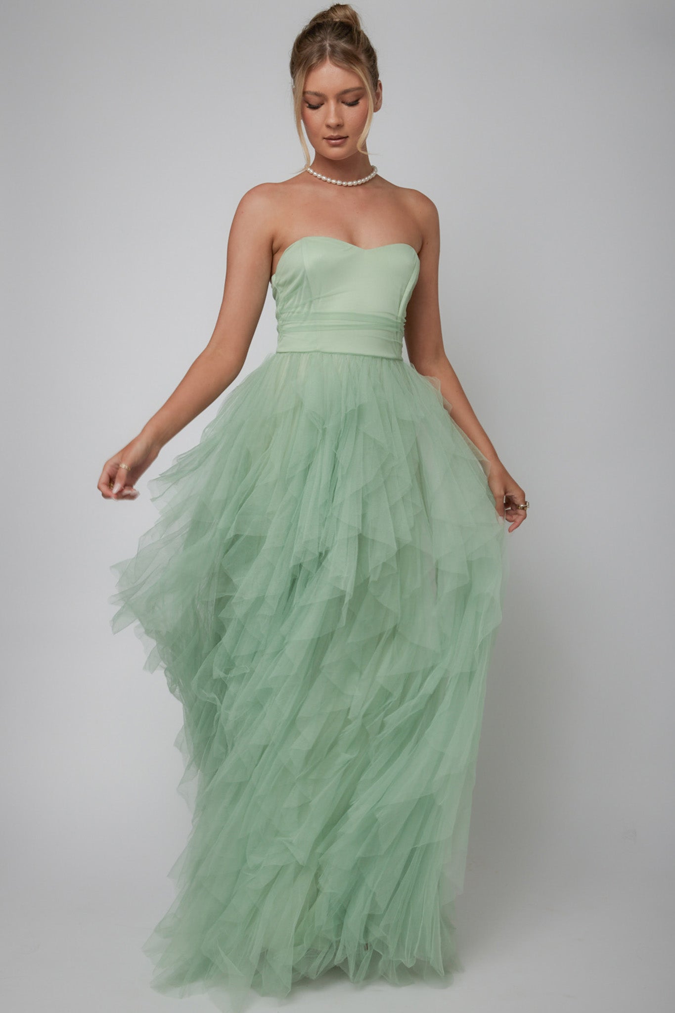 Rori Tulle Cascade Maxi Dress Sage-Maymioy