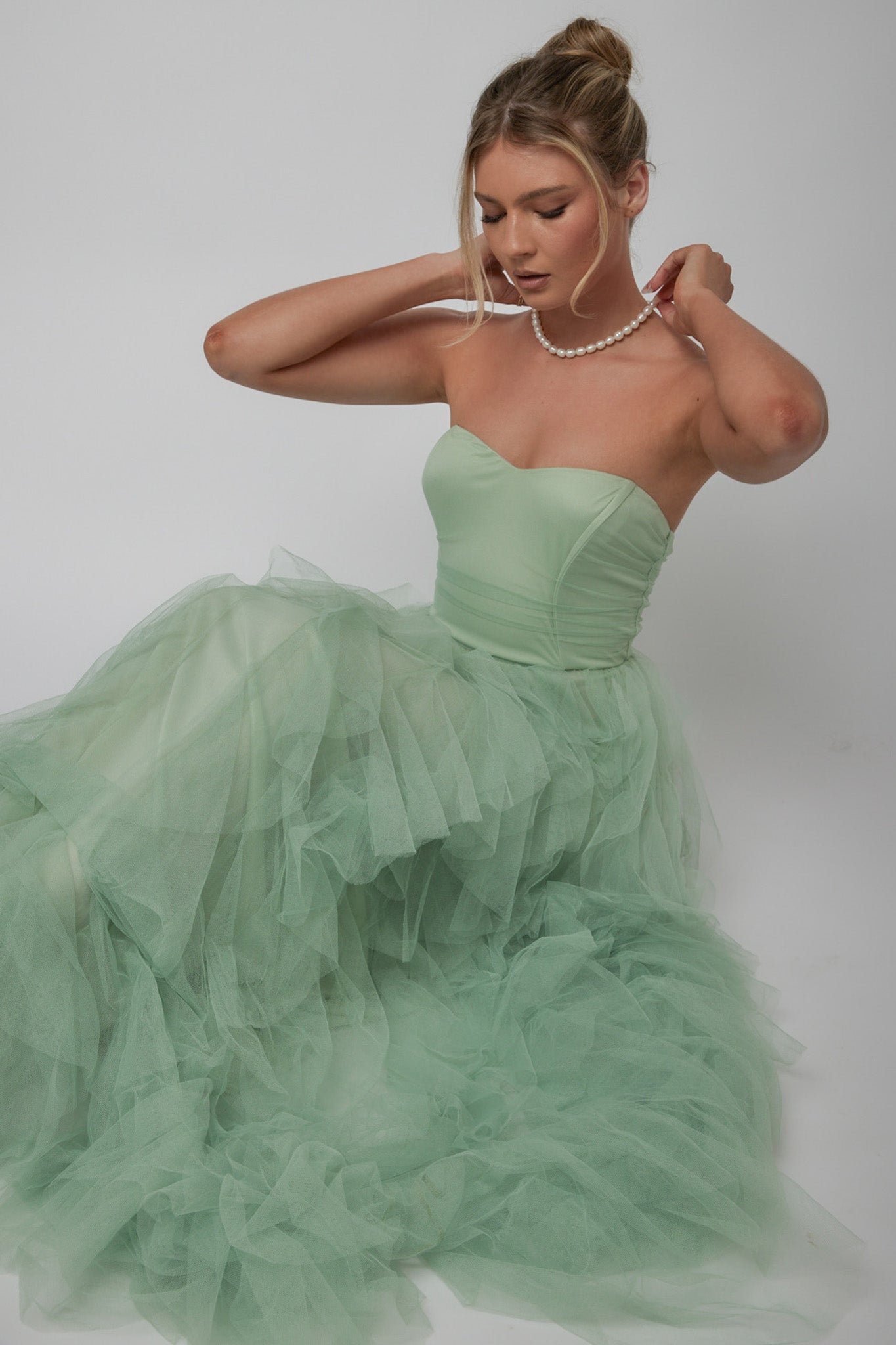 Rori Tulle Cascade Maxi Dress Sage-Maymioy