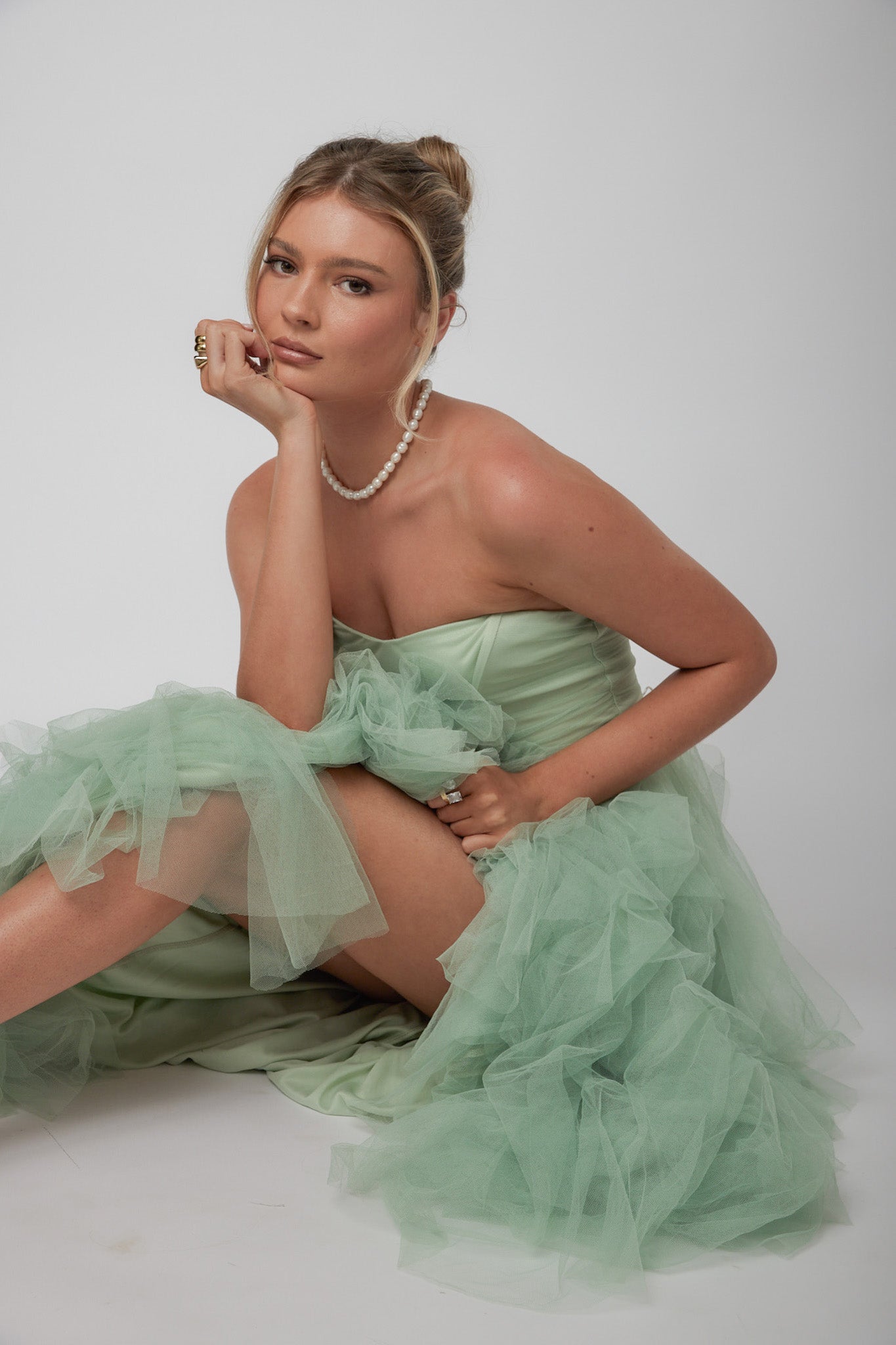 Rori Tulle Cascade Maxi Dress Sage-Maymioy