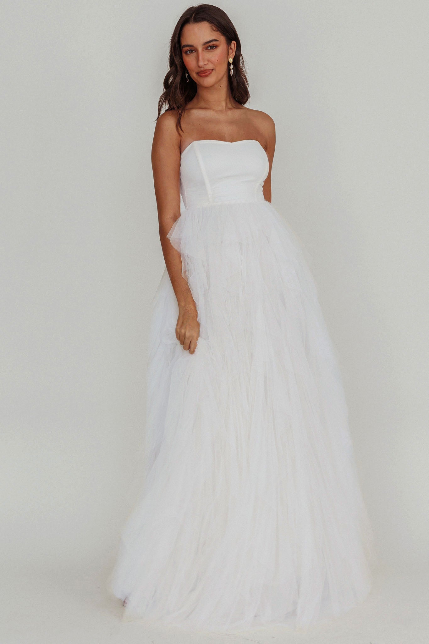 Rori Tulle Cascade Maxi Dress White-Maymioy