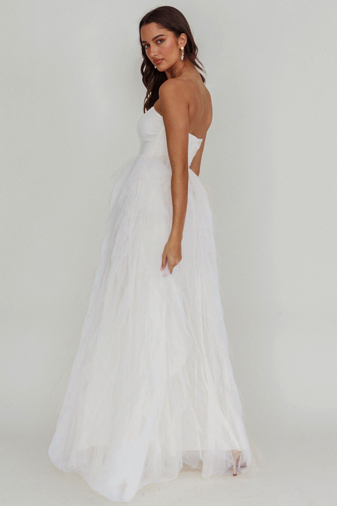 Rori Tulle Cascade Maxi Dress White-Maymioy