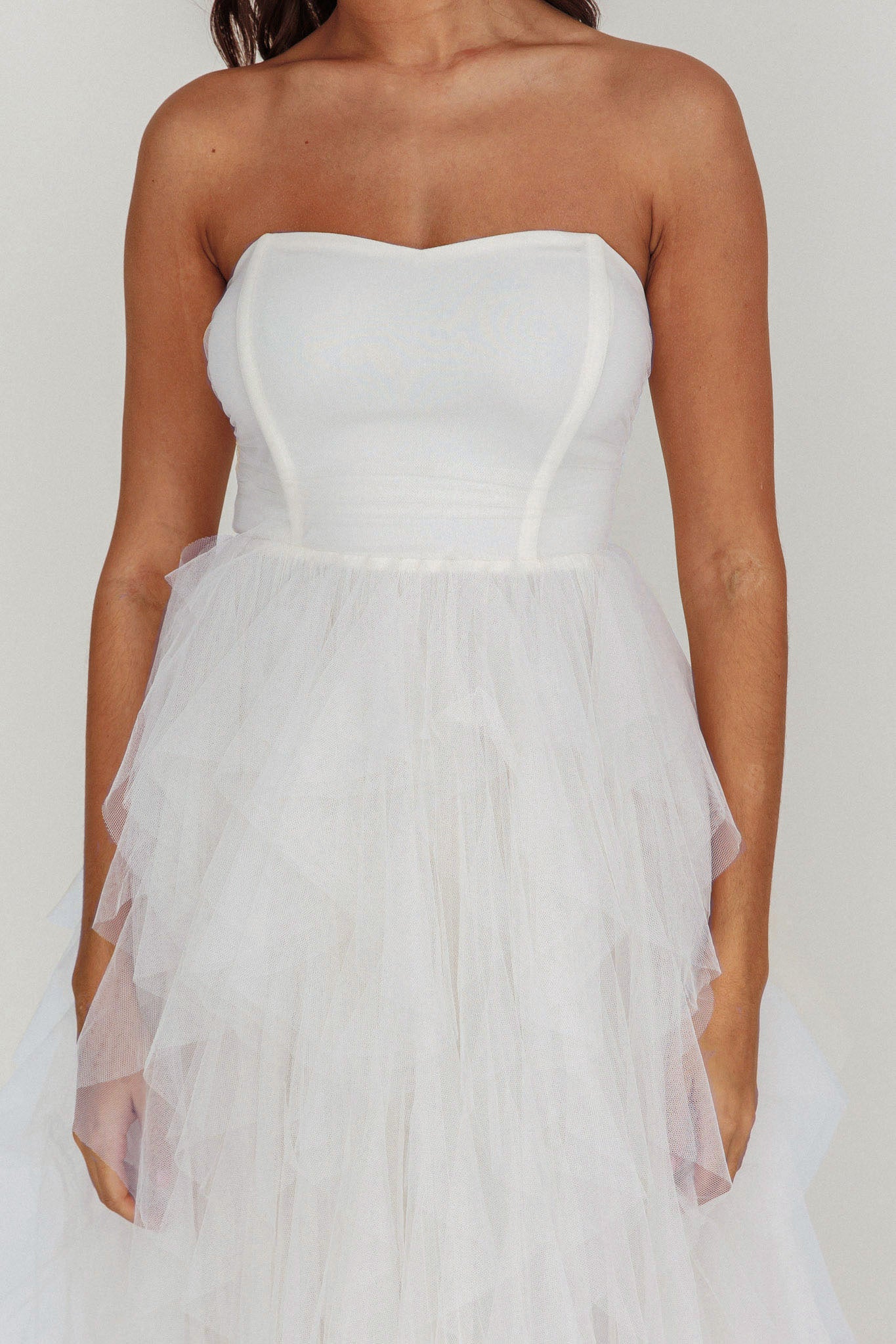 Rori Tulle Cascade Maxi Dress White-Maymioy