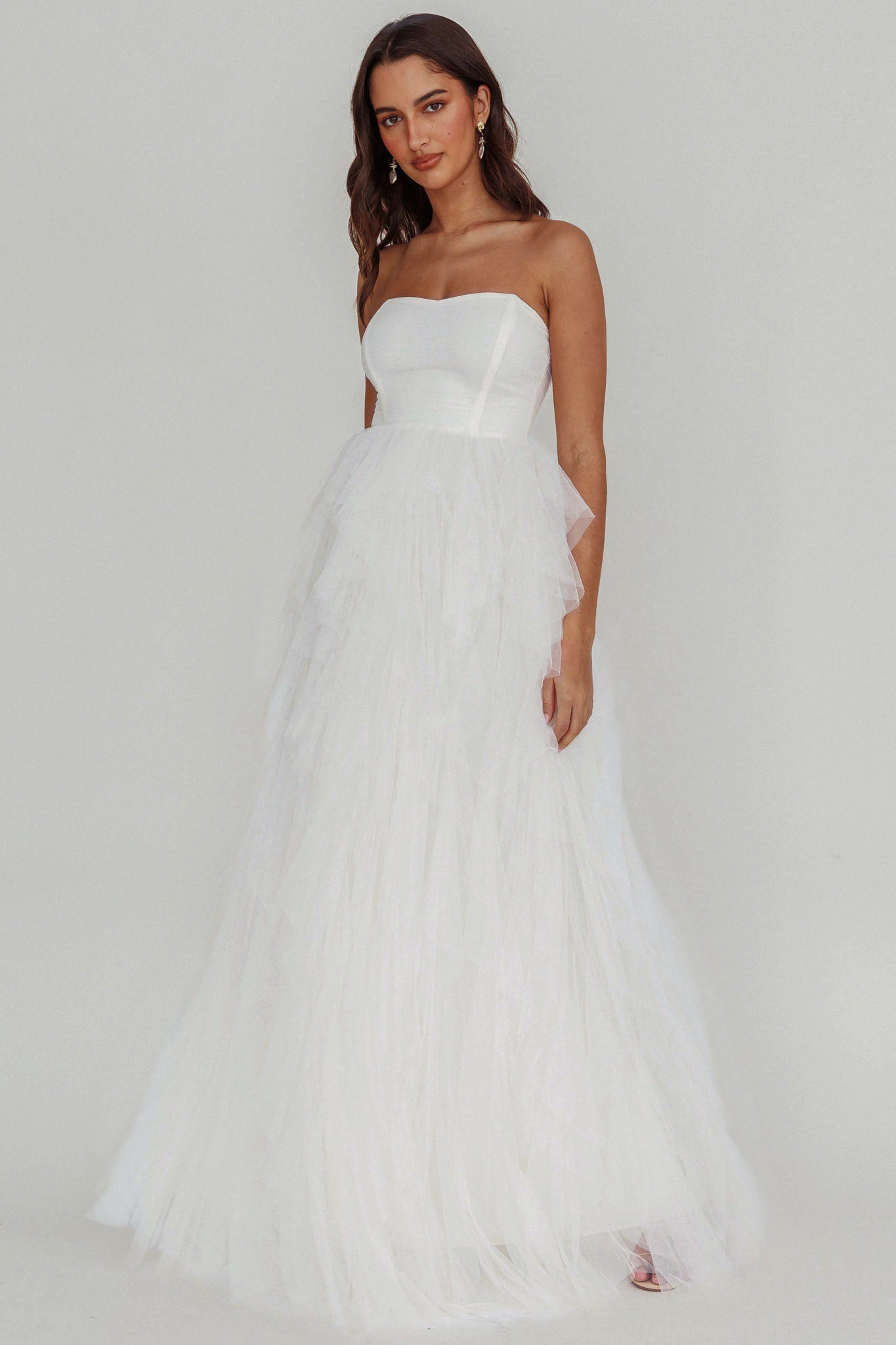 Rori Tulle Cascade Maxi Dress White-Maymioy