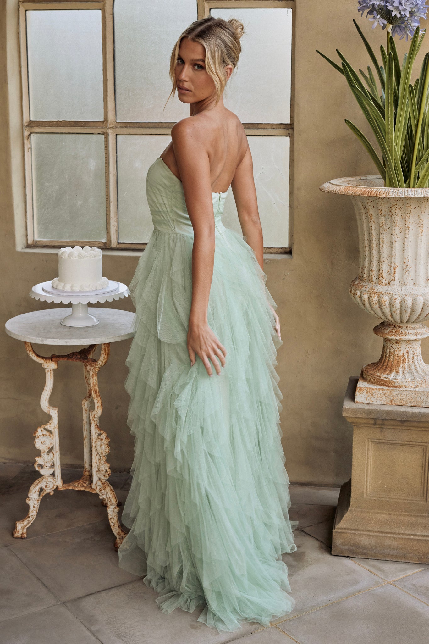 Rori Tulle Cascade Maxi Dress Sage-Maymioy