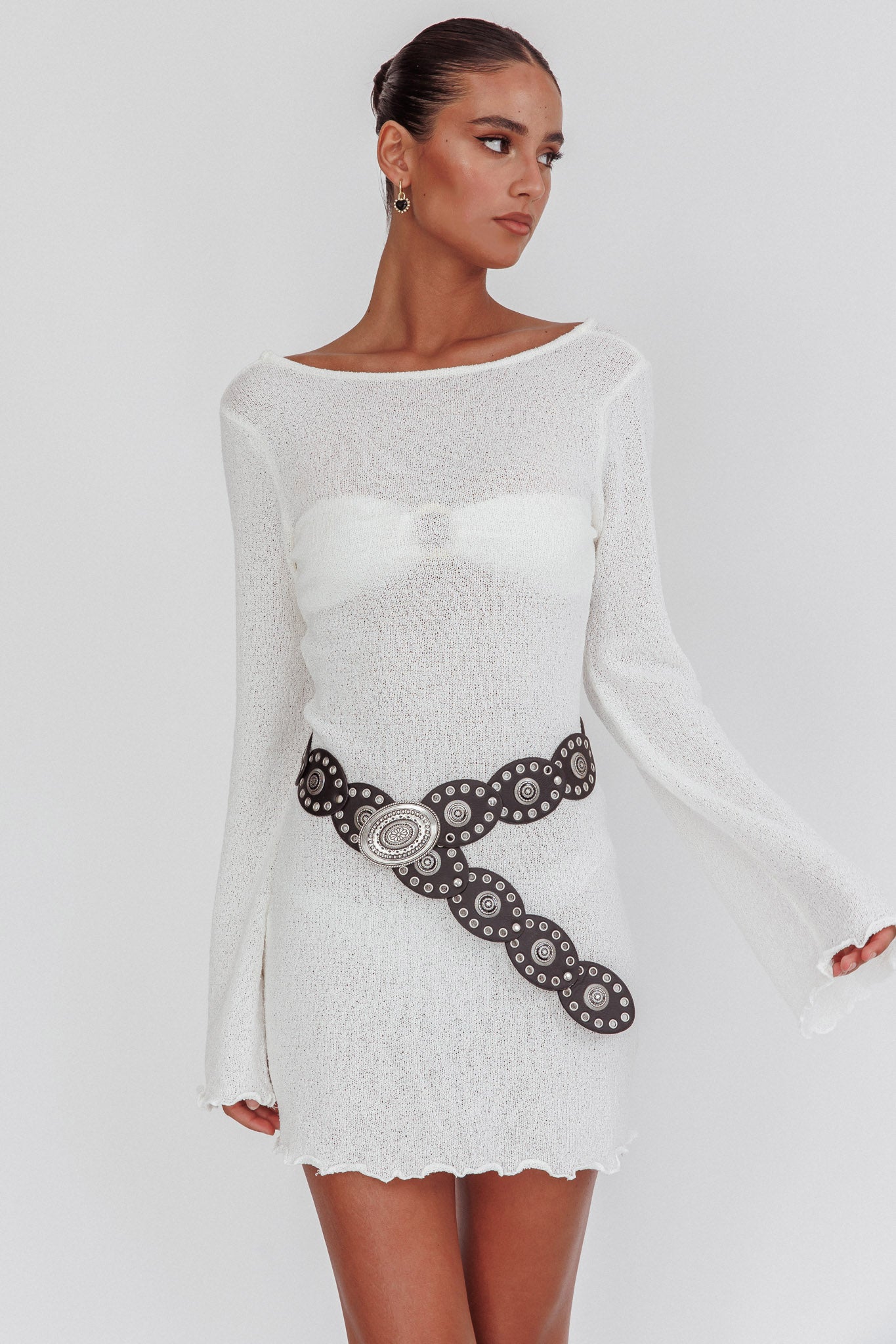 Carousel Backless Knit Mini Dress White-Maymioy
