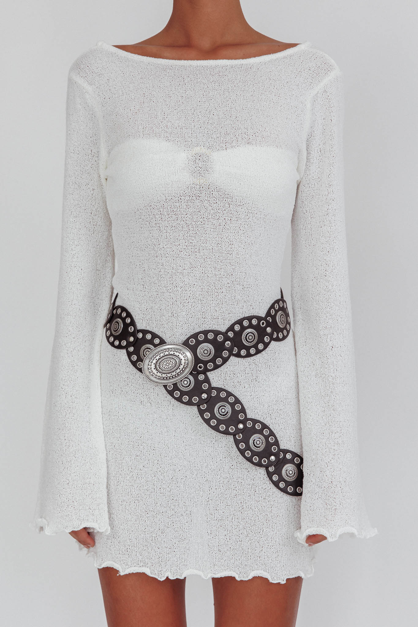 Carousel Backless Knit Mini Dress White-Maymioy