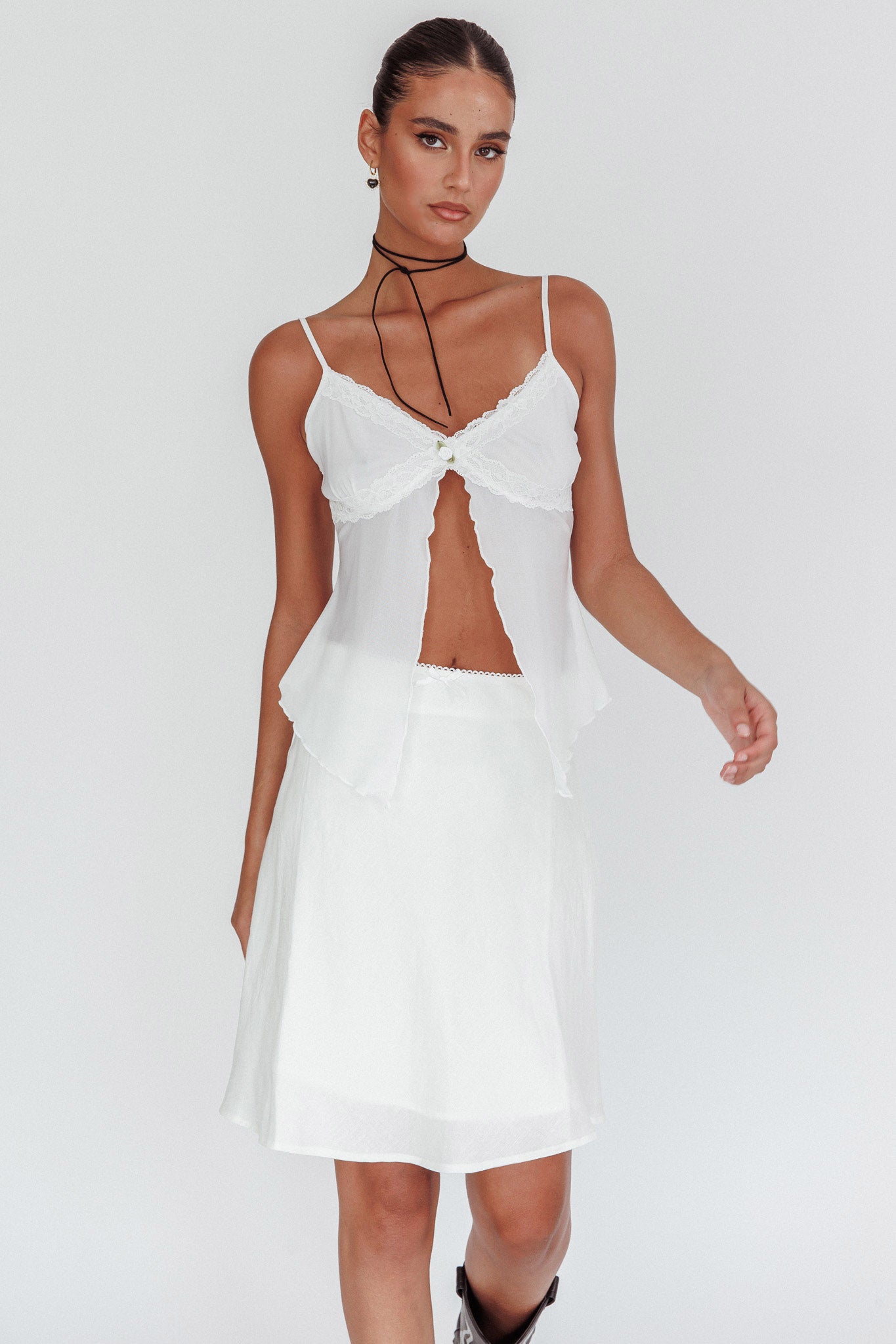 Emotional Knee Length Skirt Off White-Maymioy
