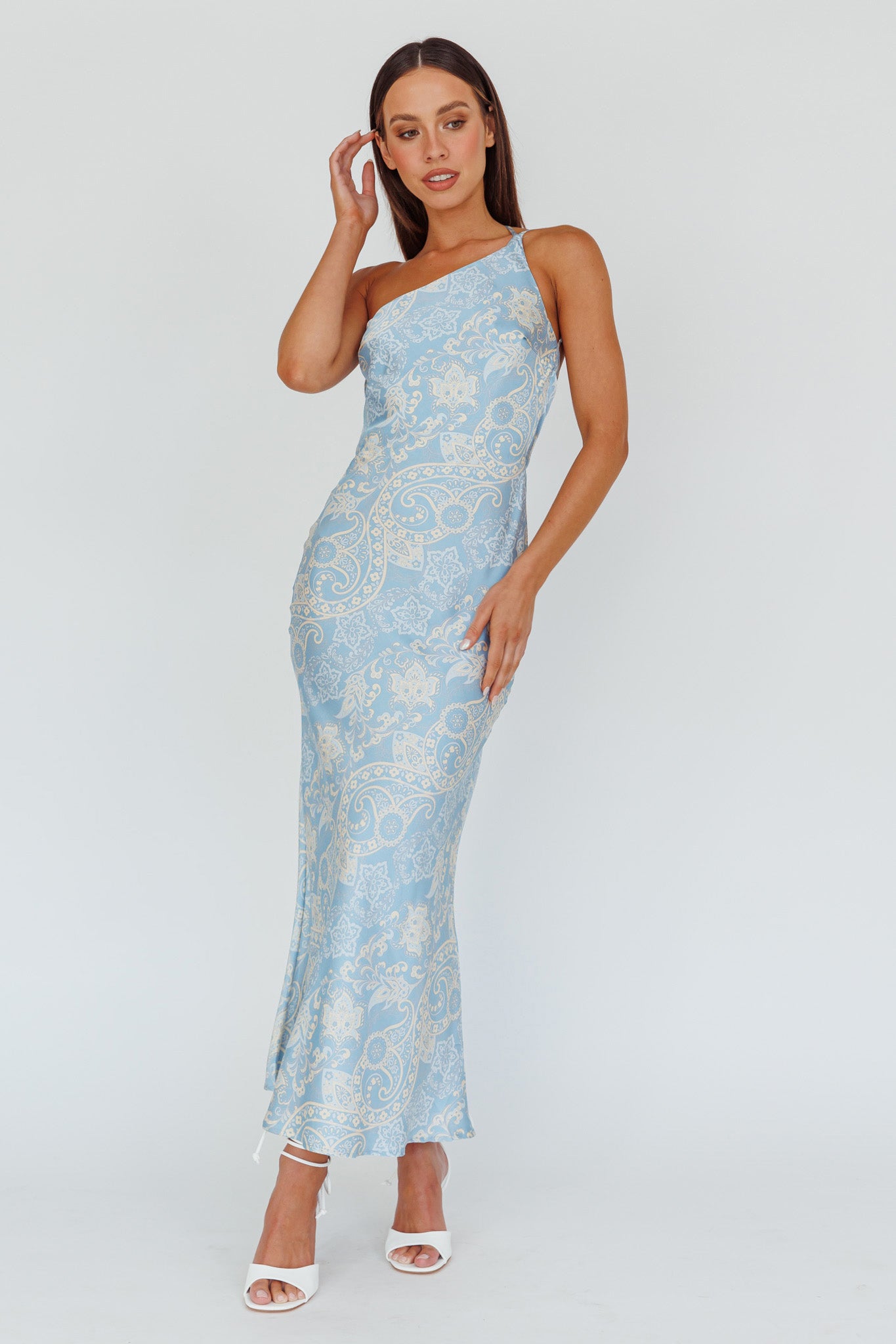 Eloah One-Shoulder Maxi Dress Blue Multi-Maymioy
