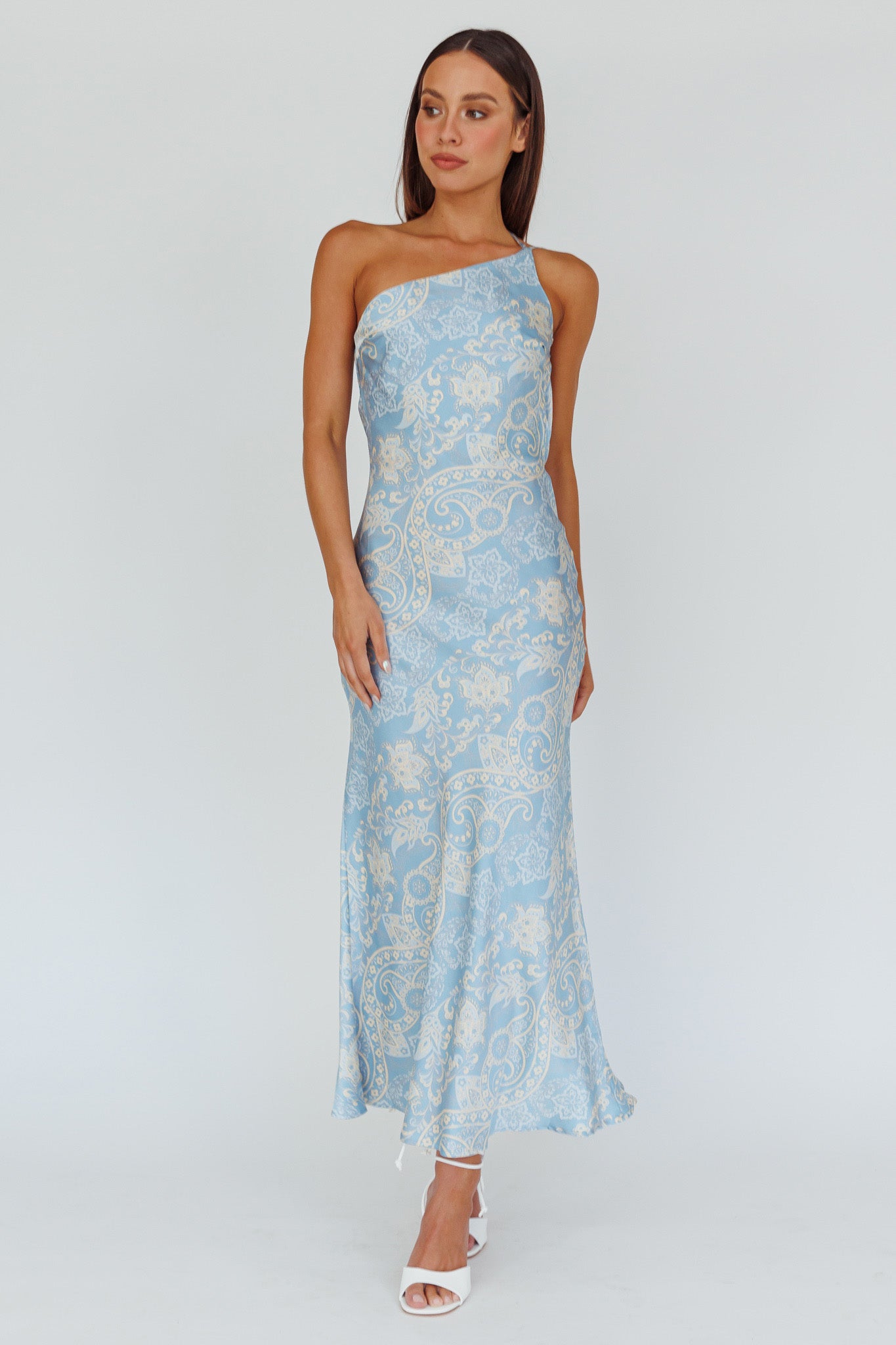 Eloah One-Shoulder Maxi Dress Blue Multi-Maymioy