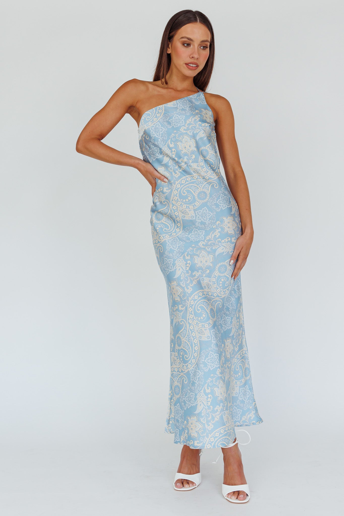 Eloah One-Shoulder Maxi Dress Blue Multi-Maymioy