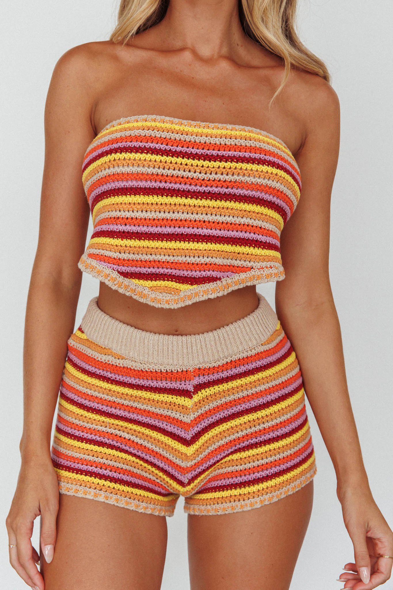 Pacific Strapless Knit Crop Top Tangerine Mixed-Maymioy