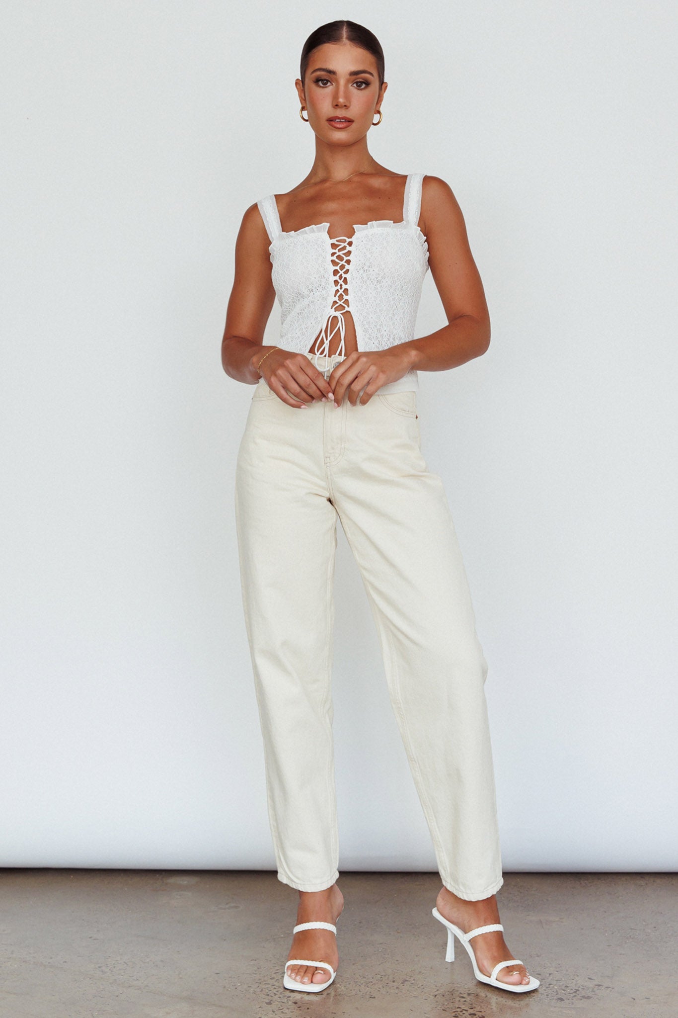 Never Miss Lace-Up Bust Top White-Maymioy