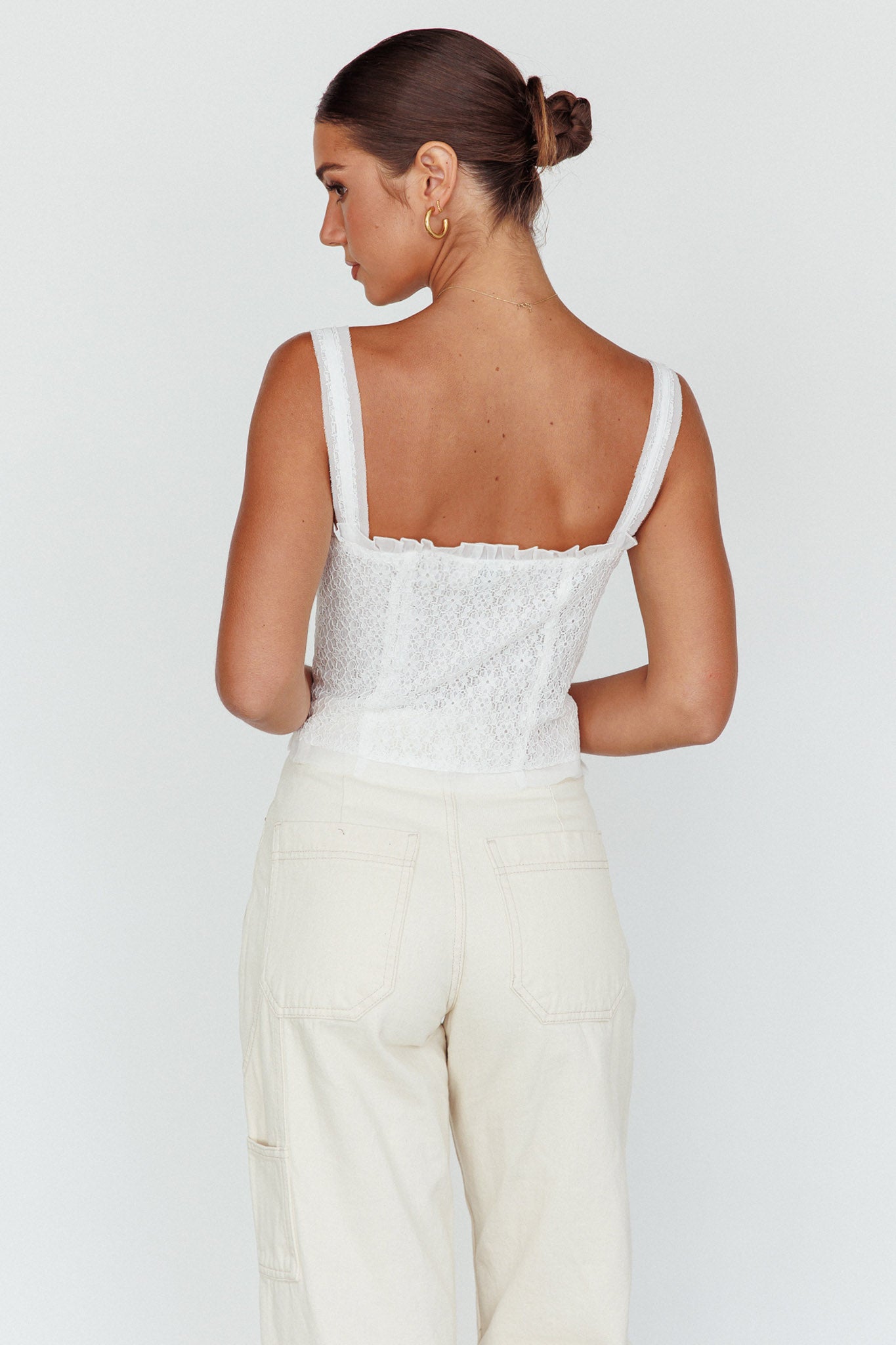 Never Miss Lace-Up Bust Top White-Maymioy