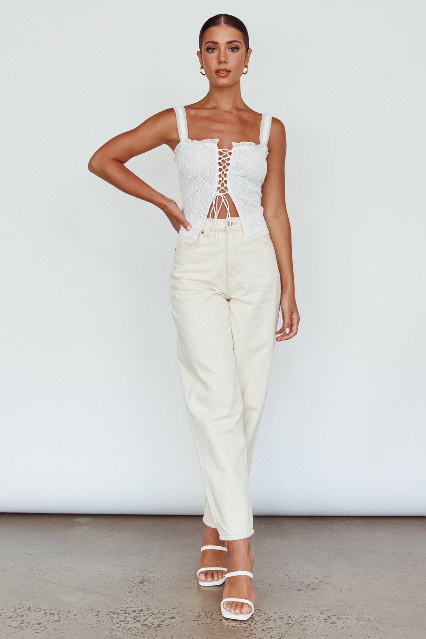 Never Miss Lace-Up Bust Top White-Maymioy