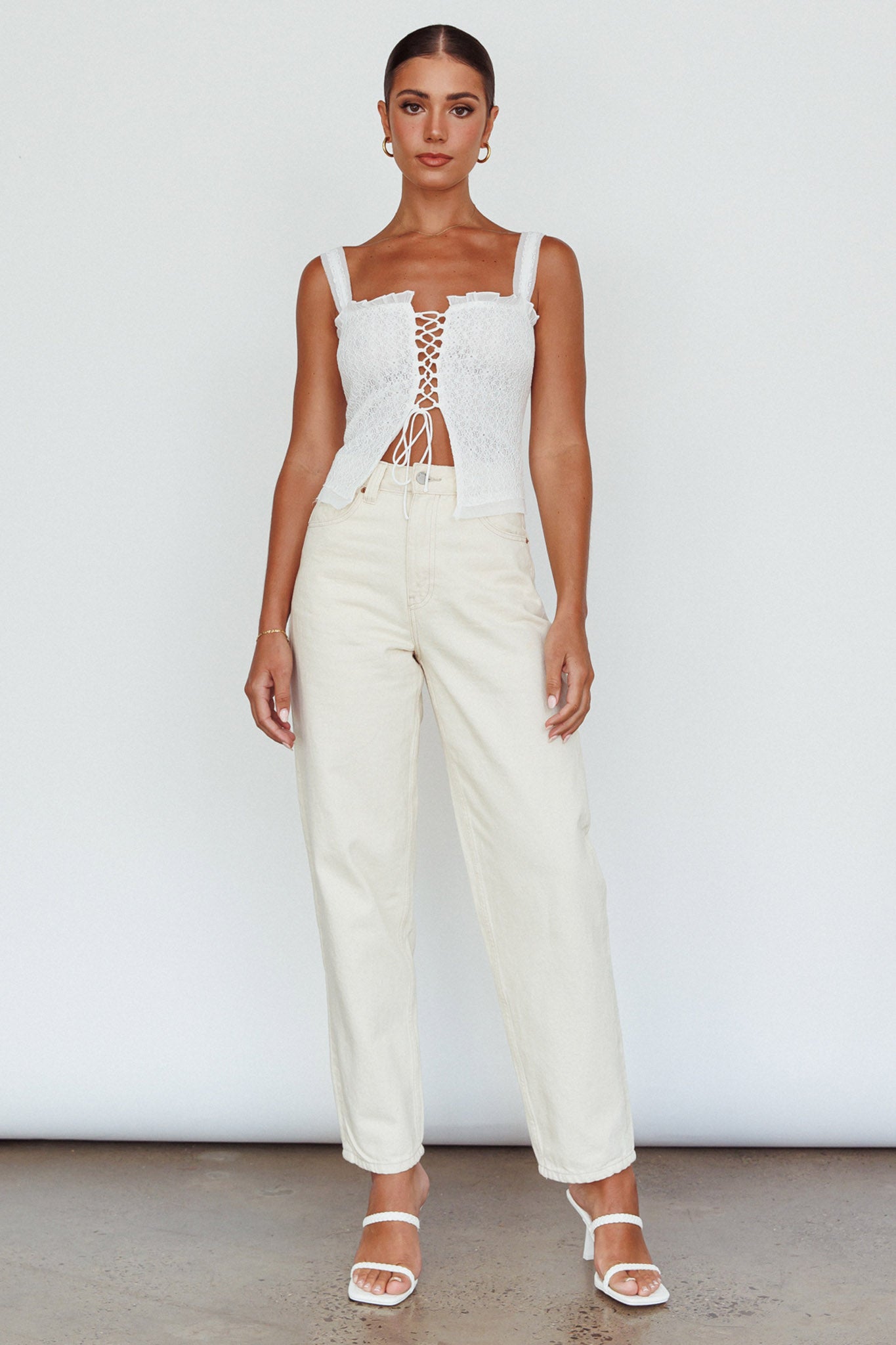 Never Miss Lace-Up Bust Top White-Maymioy
