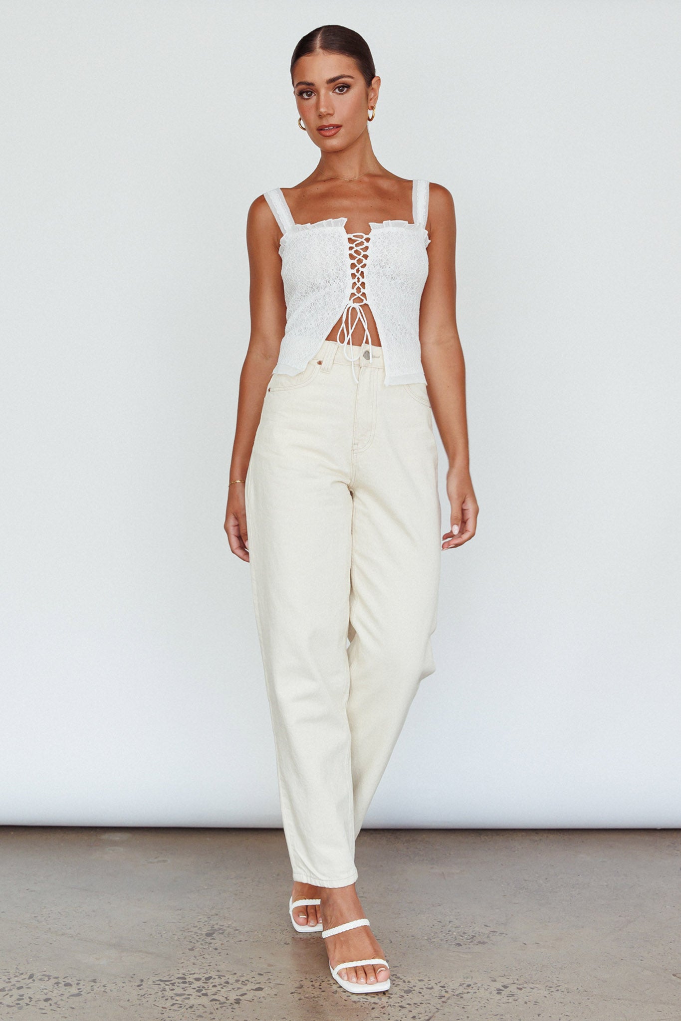 Never Miss Lace-Up Bust Top White-Maymioy