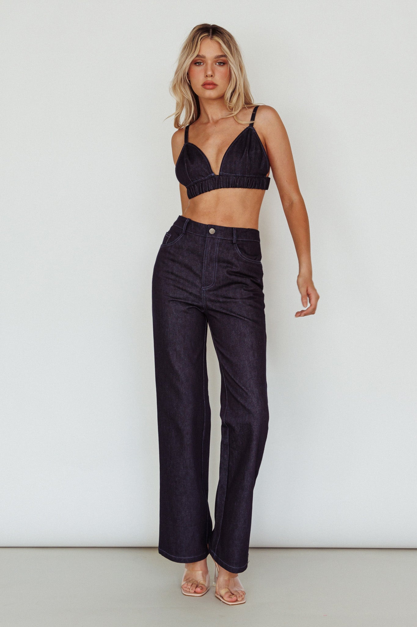 Isalei Bralette Crop Top Denim-Maymioy