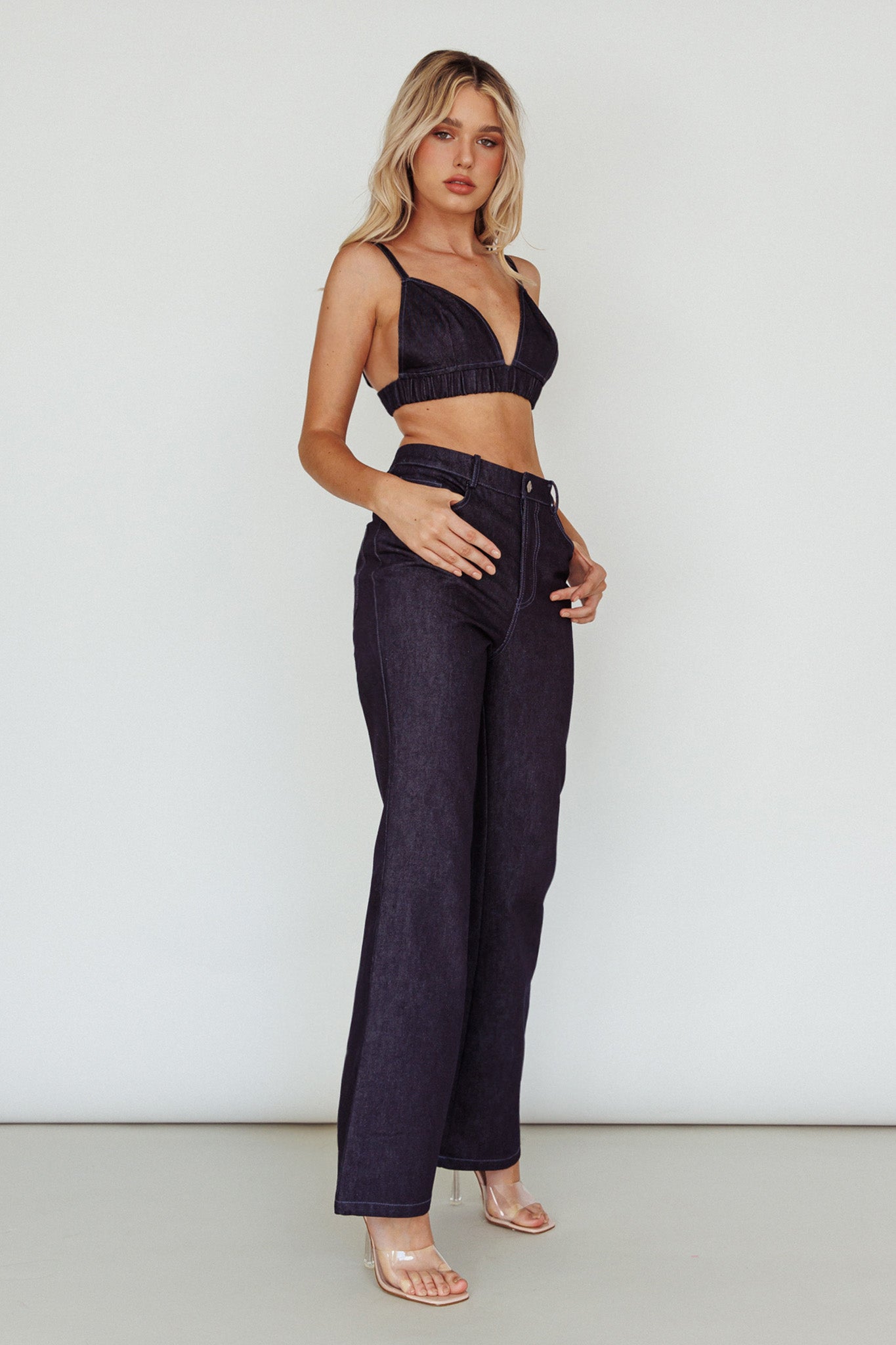 Isalei Bralette Crop Top Denim-Maymioy