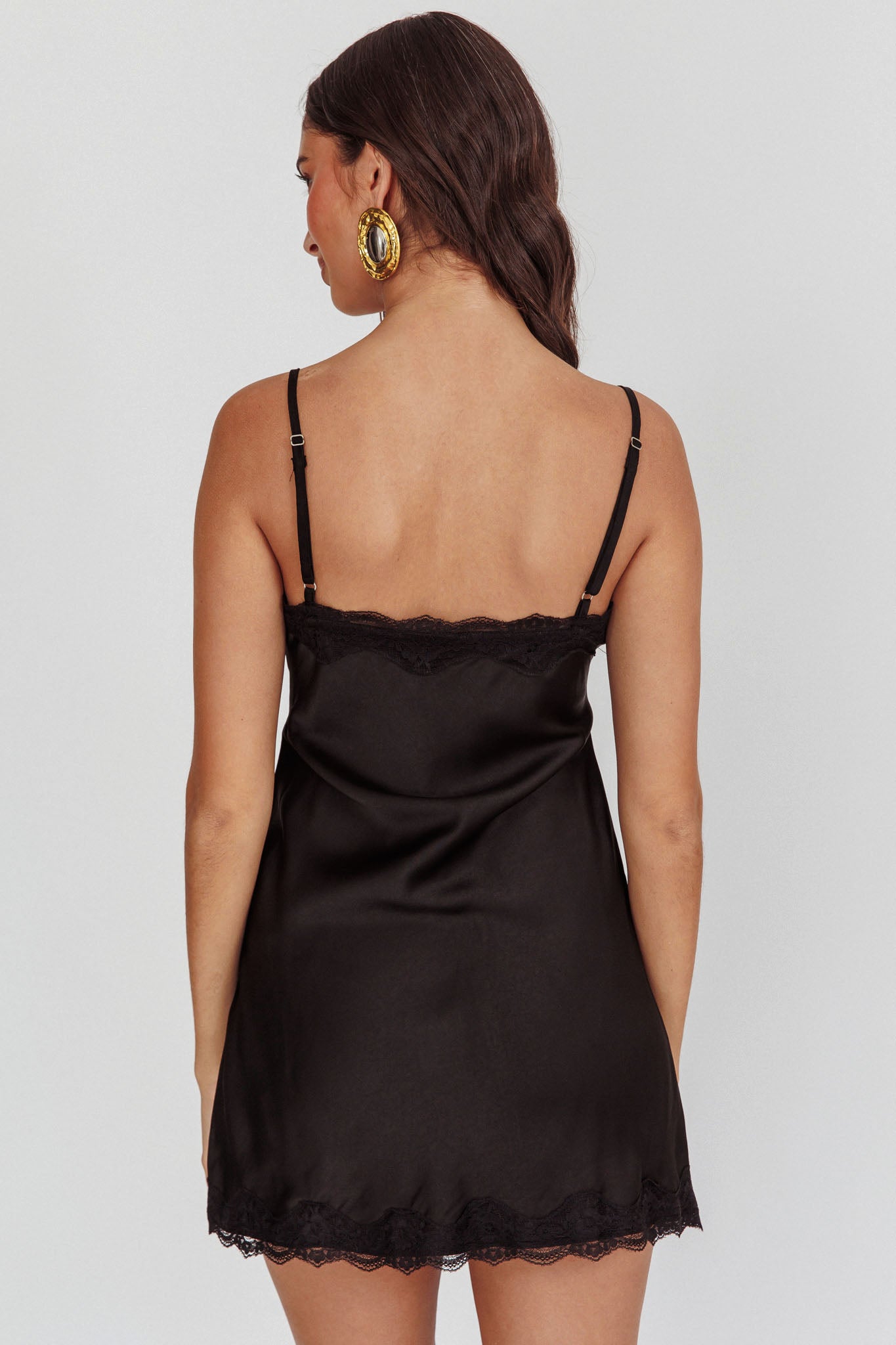 Spellbound Satin Mini Slip Dress Black-Maymioy