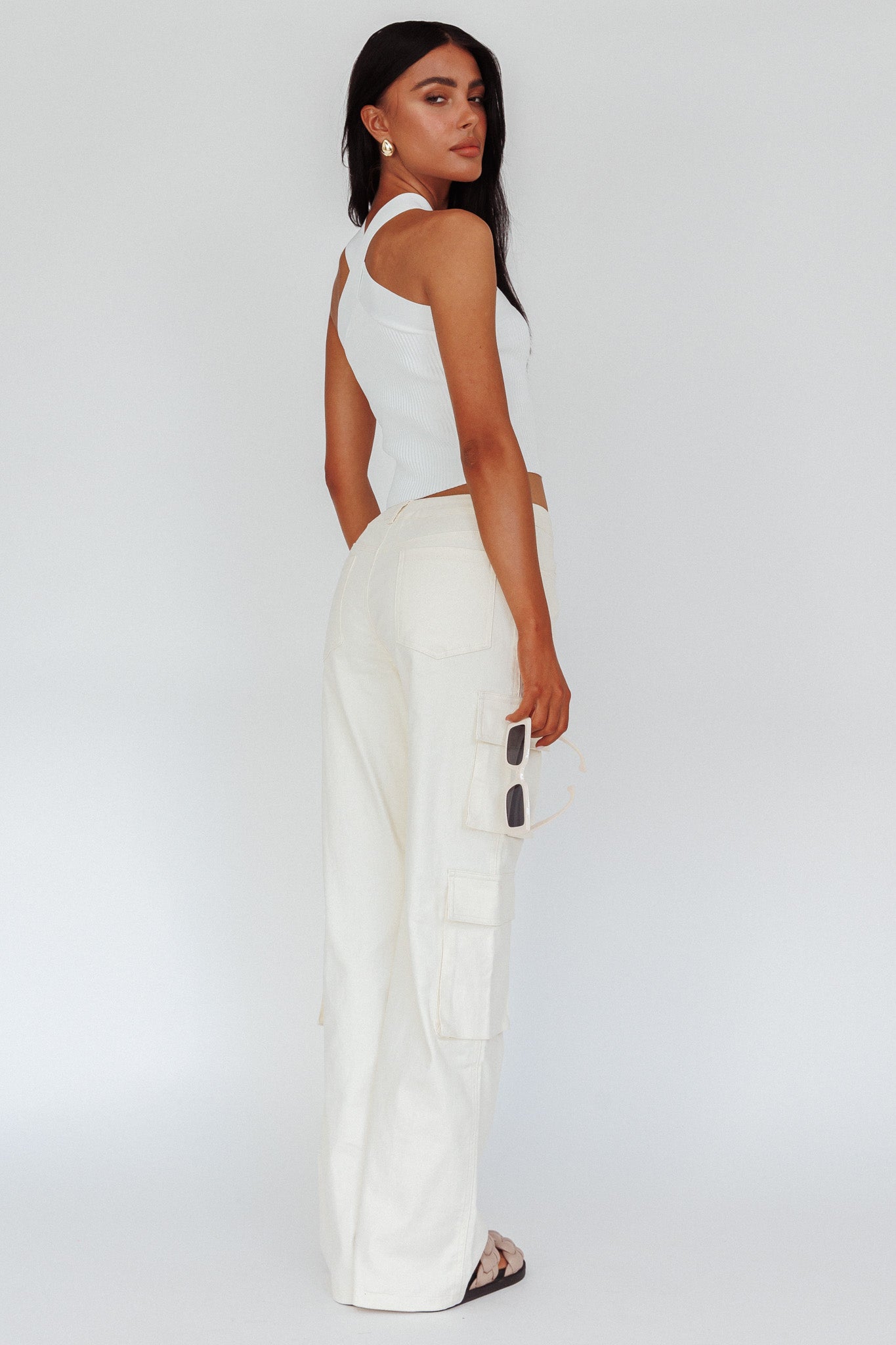 Ulterior Motive Pocket Cargo Pants Cream-Maymioy