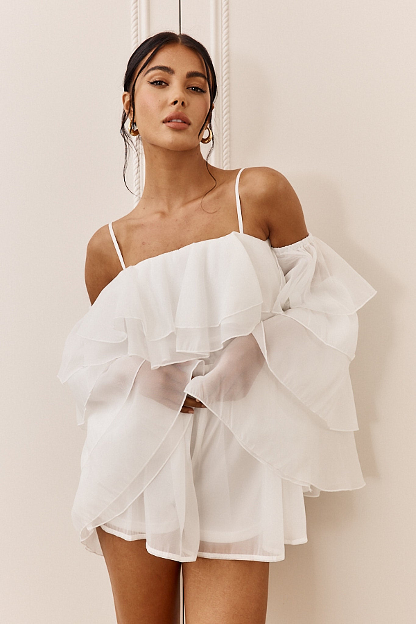 Montague Layered Ruffle Romper White-Maymioy