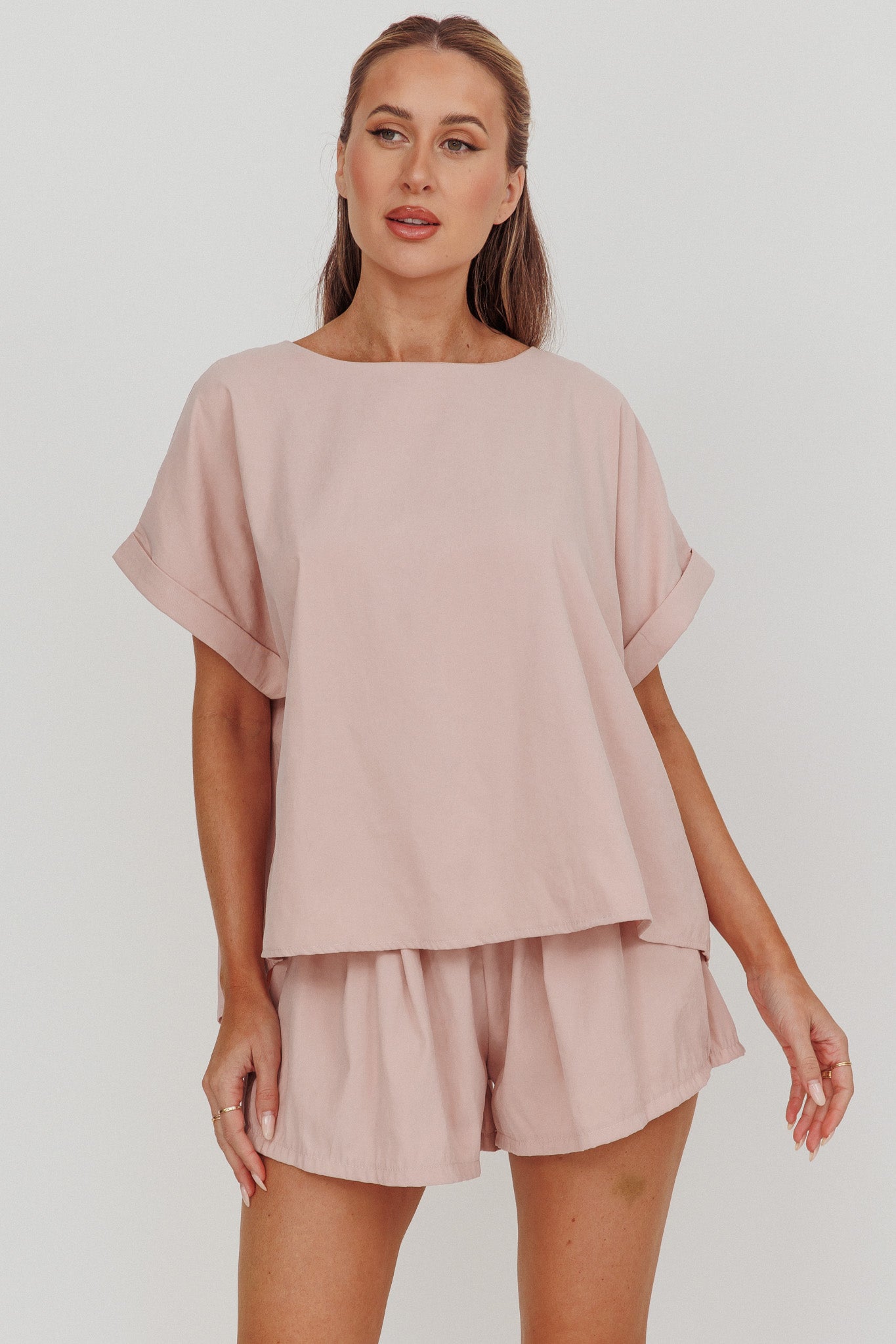 Yuna Pleat Back Boxy Tee Blush-Maymioy