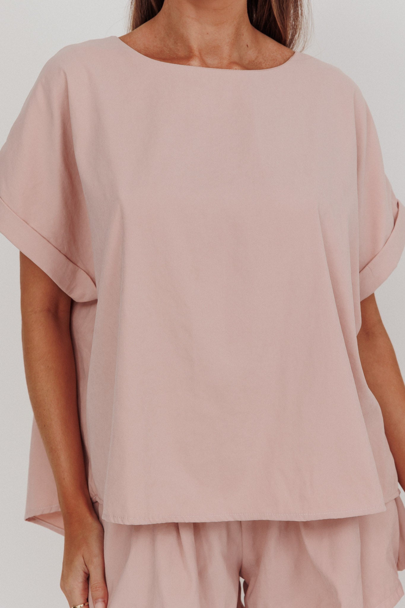 Yuna Pleat Back Boxy Tee Blush-Maymioy