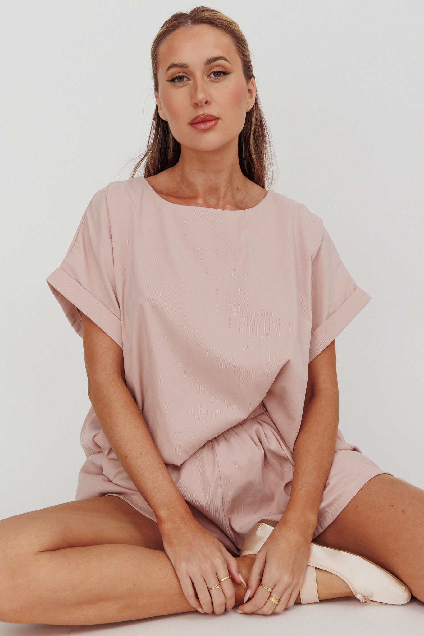 Yuna Pleat Back Boxy Tee Blush-Maymioy