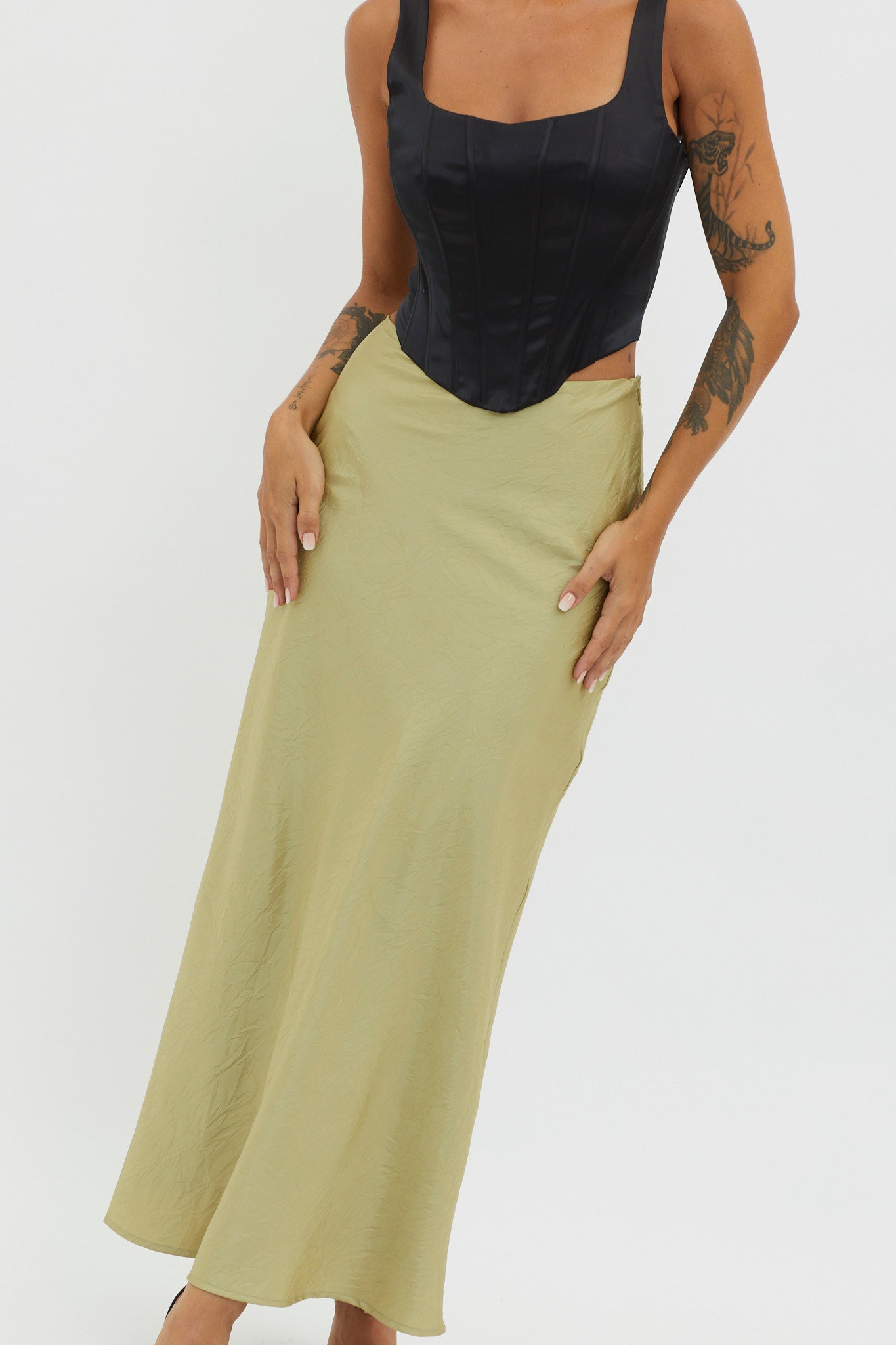 Guiding Light Midi Skirt Light Green-Maymioy