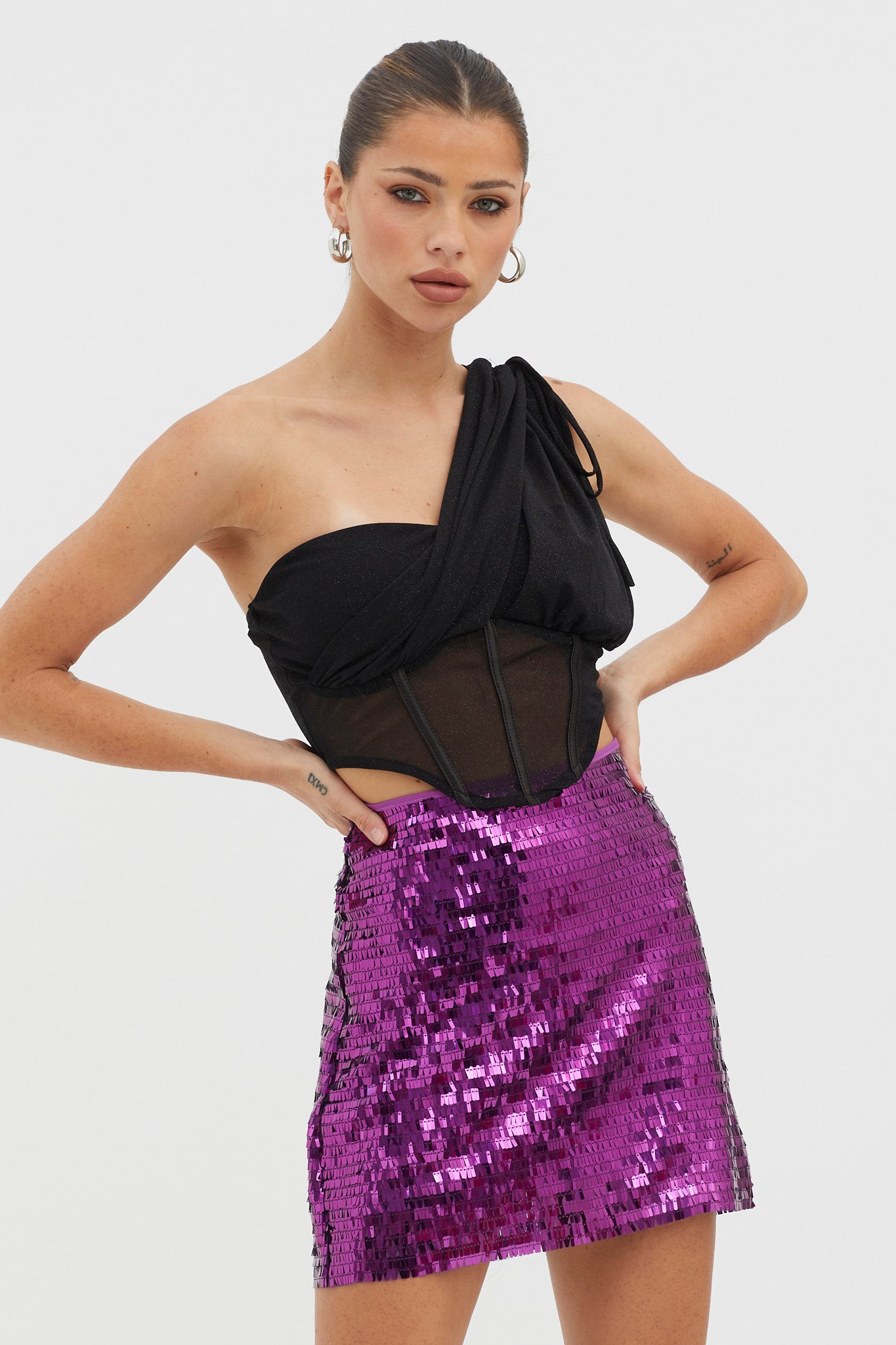 Starry December Sequin Mini Skirt Purple-Maymioy