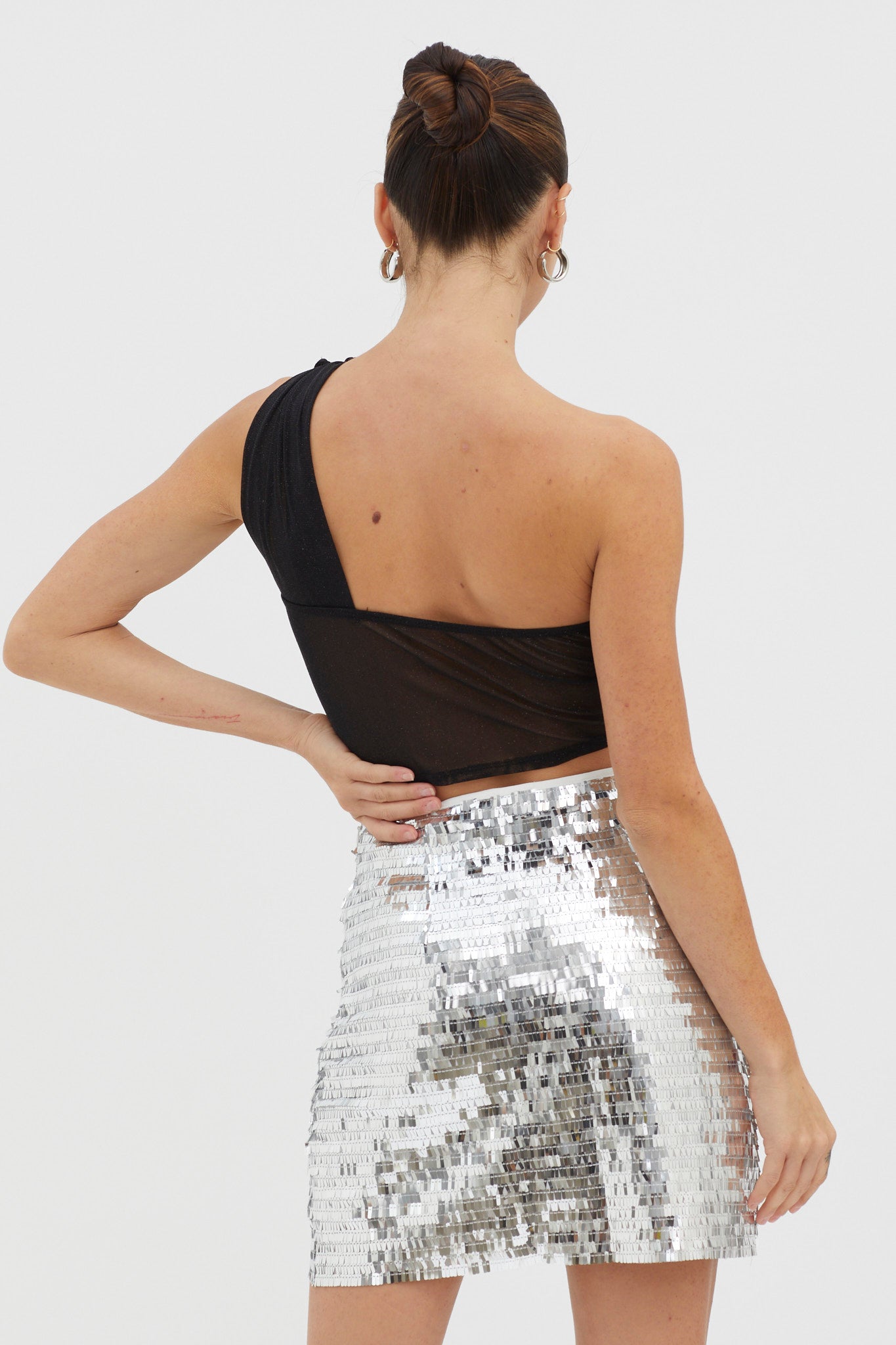 Starry December Sequin Mini Skirt Silver-Maymioy
